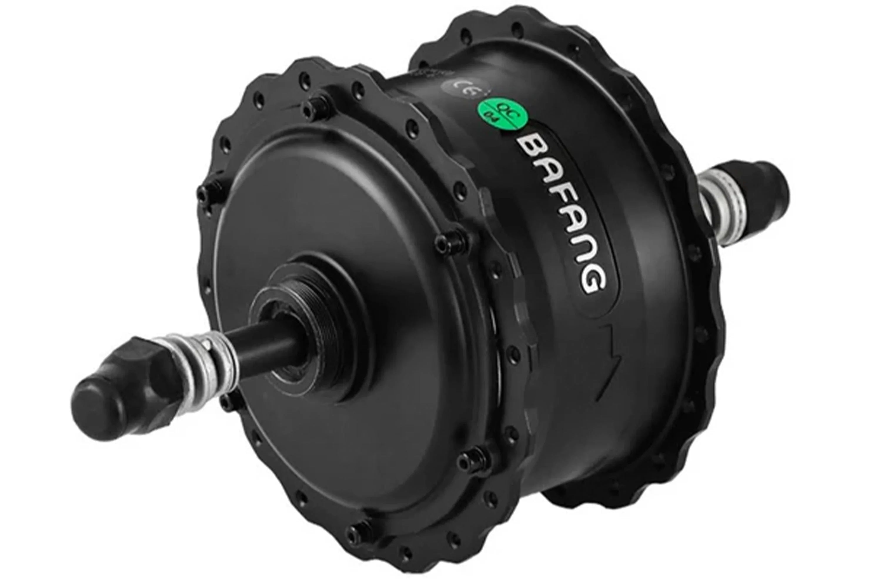 Bafang 500W electric bike motor close-up, black with visible branding and bolts.