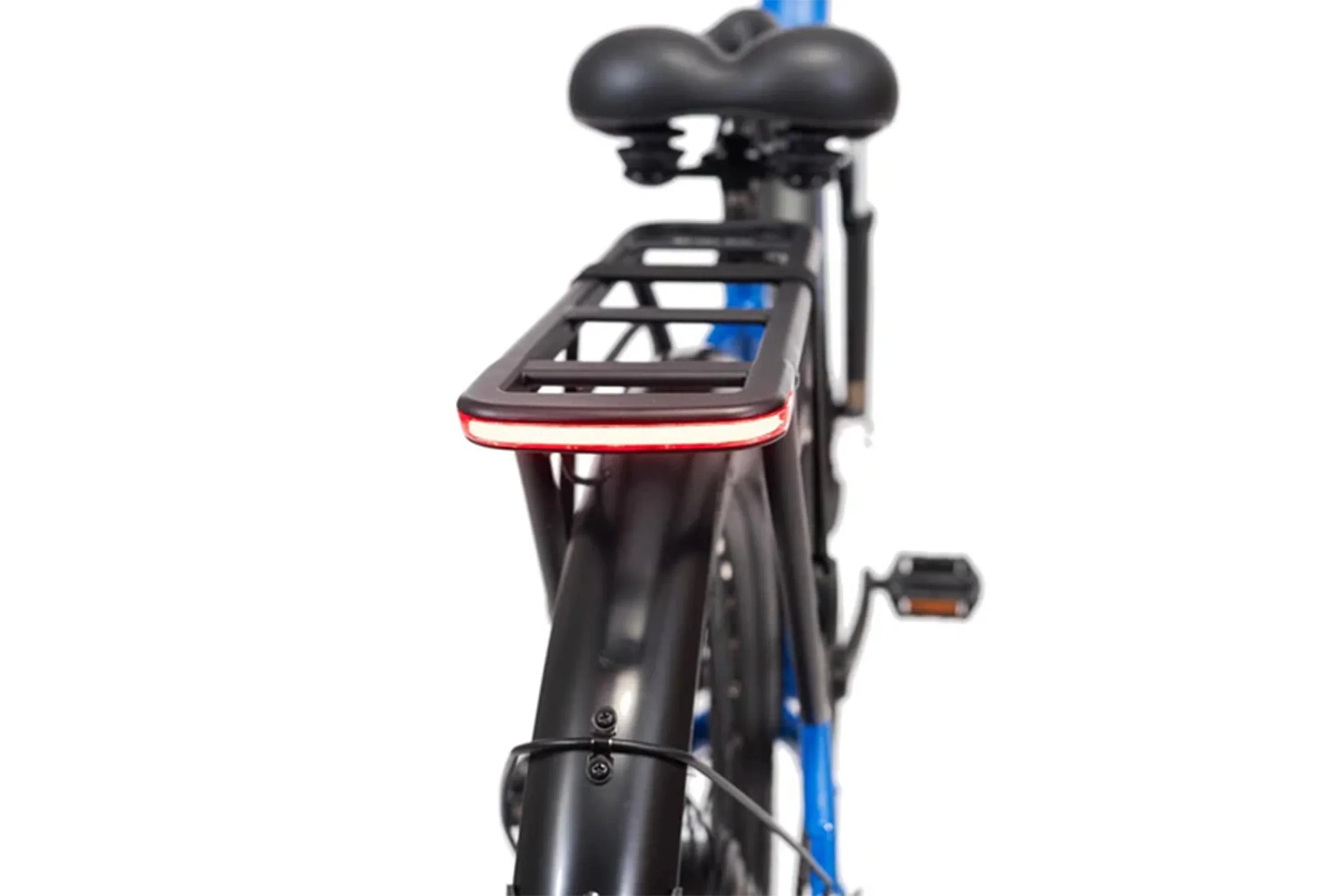 Rear view of Taubik Westridge 4T ebike with rack and signature rear LED light