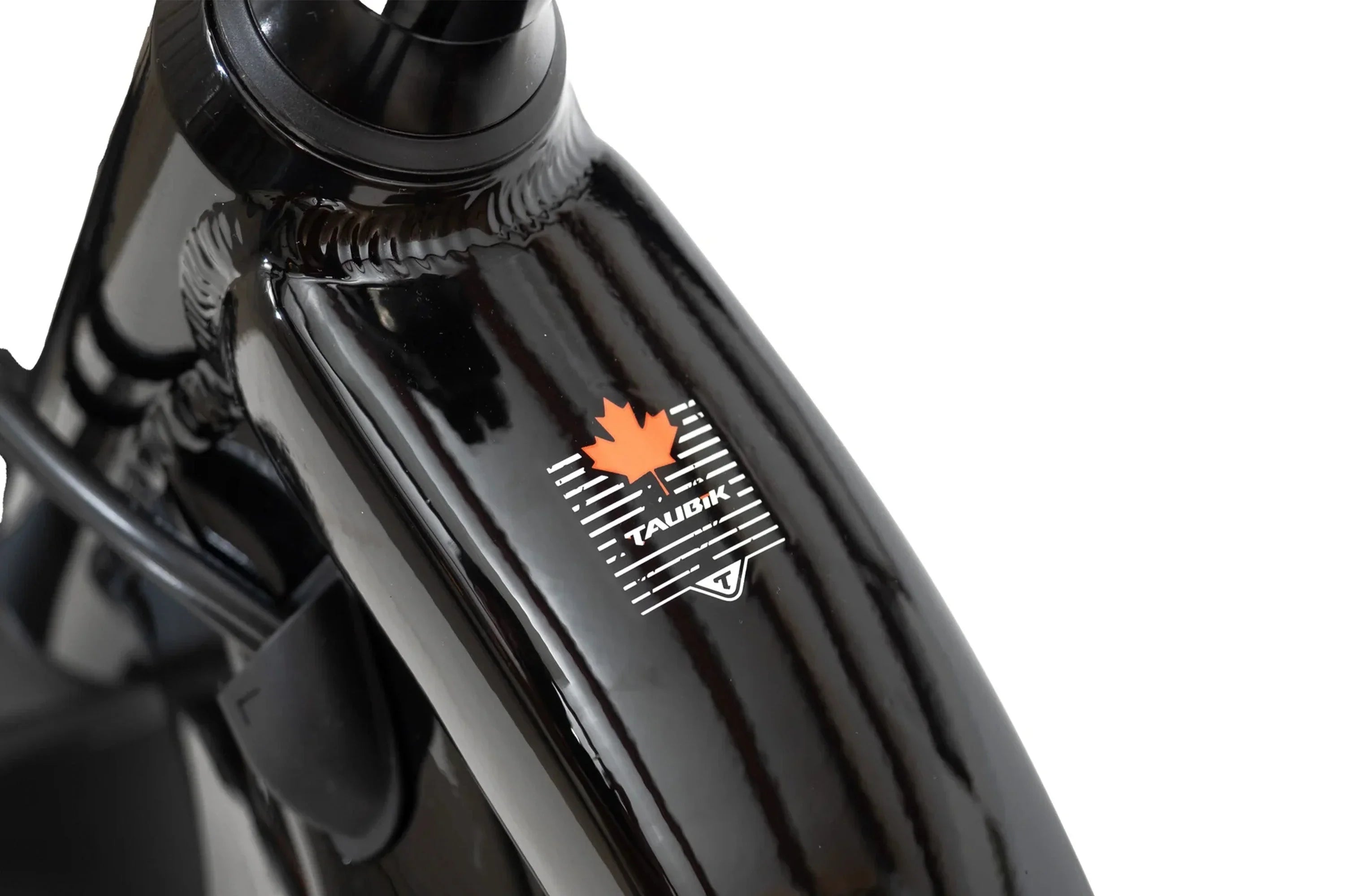 Close-up of Taubik Westridge 4T UL2849 certified black e-bike frame with logo