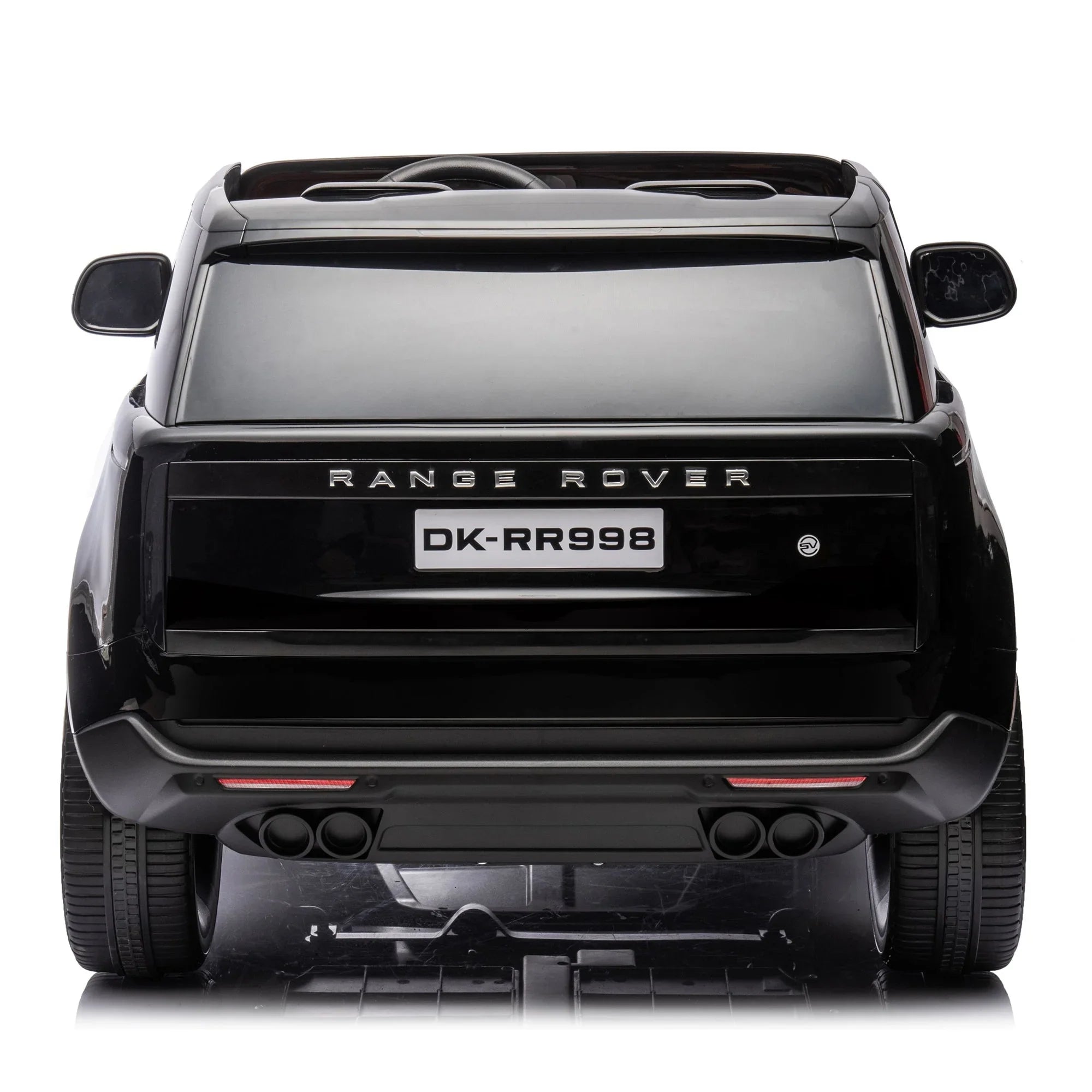 Black Range Rover toy car rear view, DK-RR998 license plate, white background