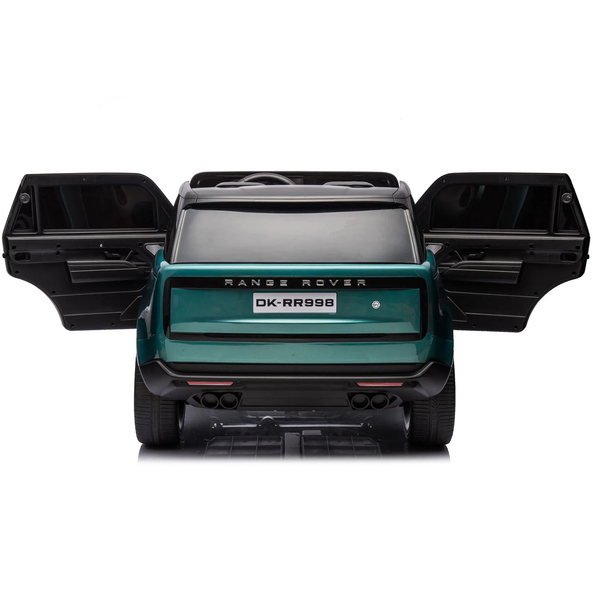 Green Range Rover toy car with open doors, rear view, model DK-RR998