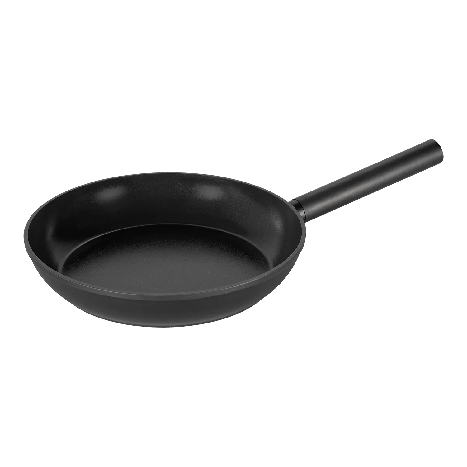 Black non-stick frying pan with long handle for camping or outdoor cooking