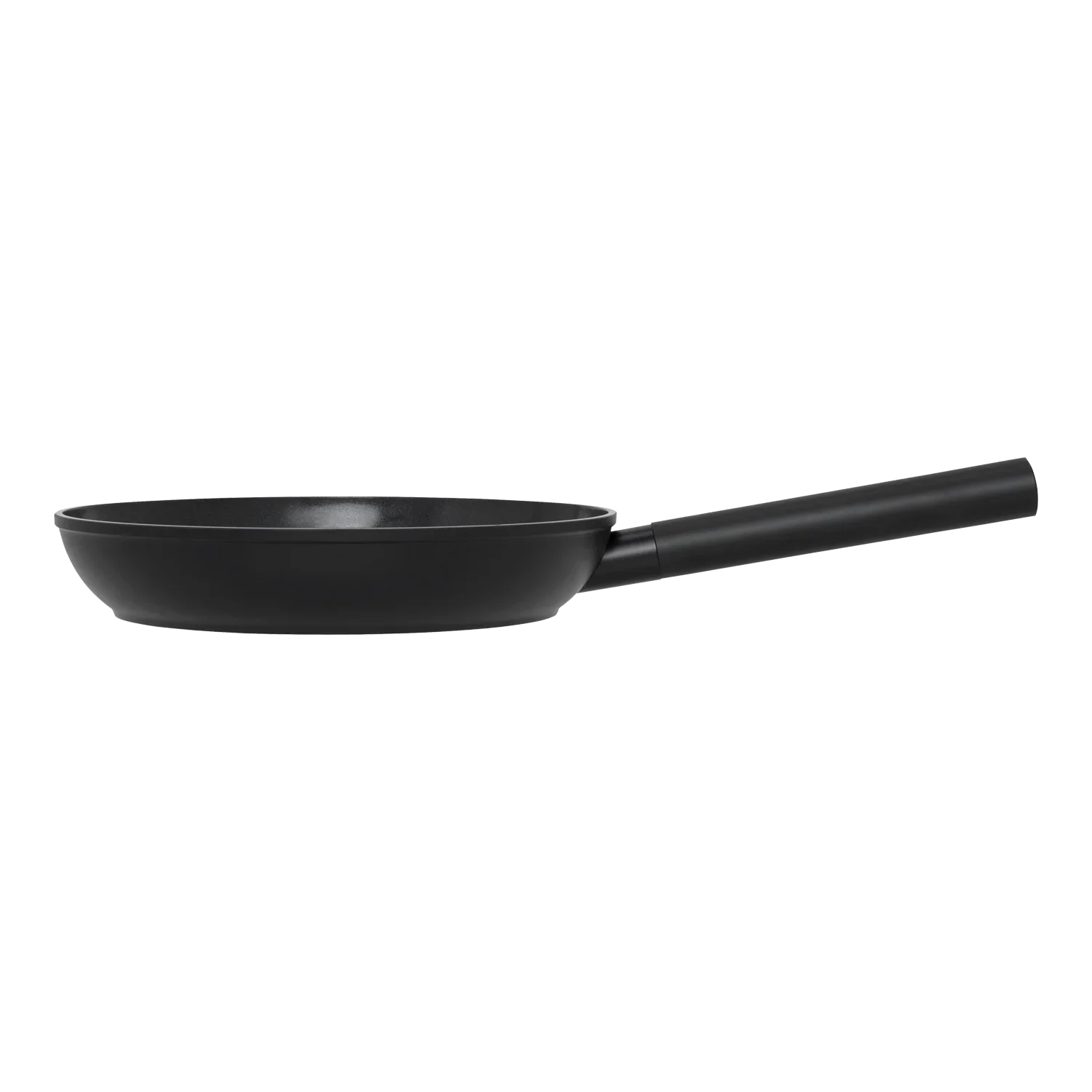 Black non-stick frying pan with long handle for camping or outdoor cooking