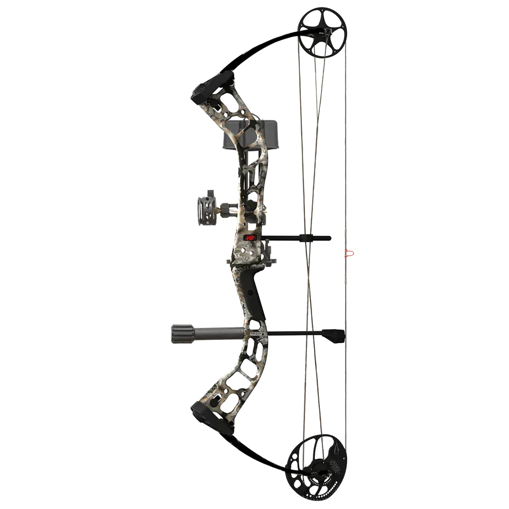 Camouflage compound bow with stabilizer and sight for hunting and archery