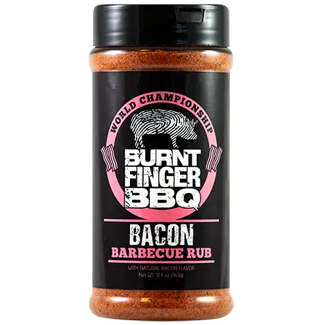Burnt Finger BBQ Bacon Barbecue Rub with smoky savoury bacon flavour for pork, beef, chicken, burgers and vegetables