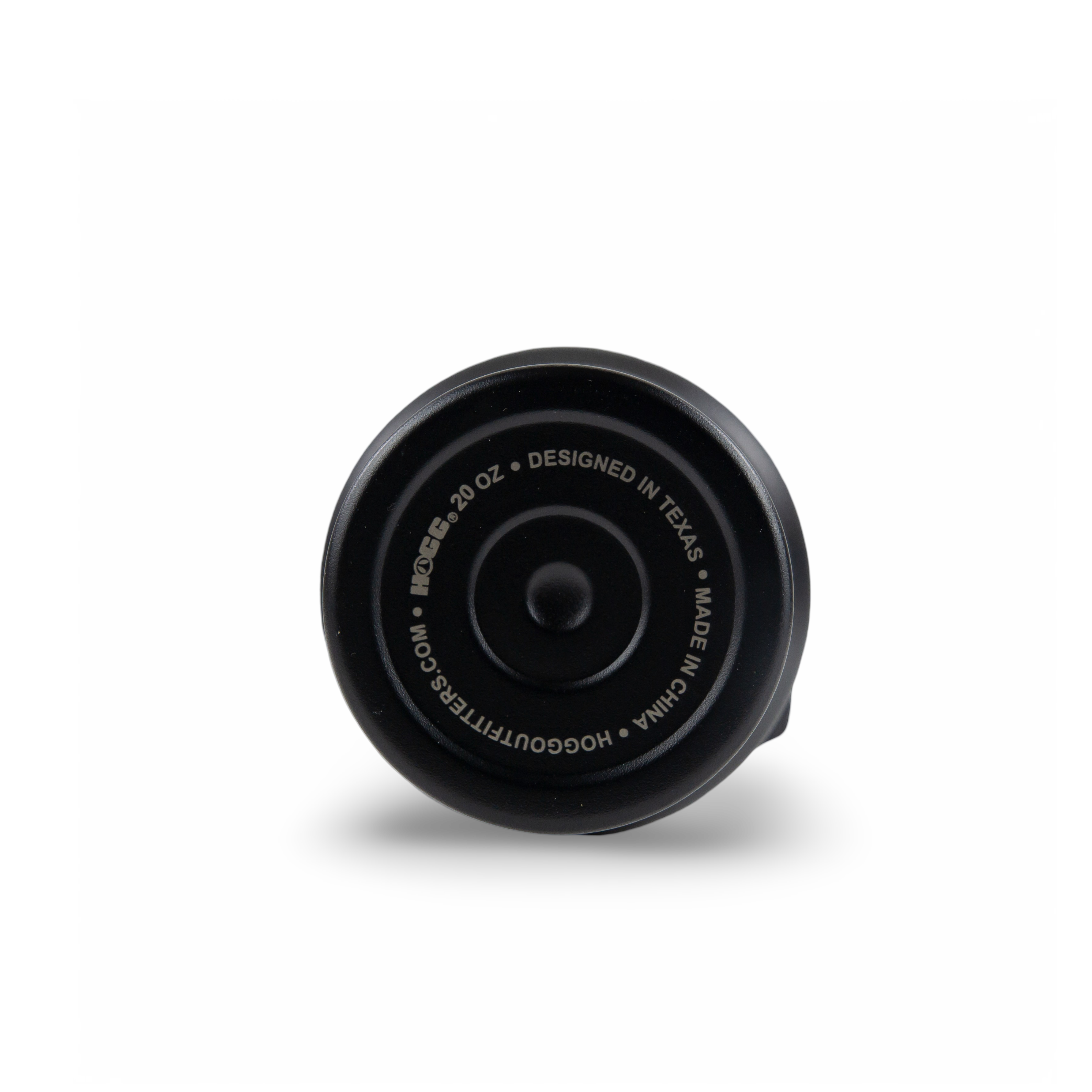 Black travel tumbler lid, 20 oz, top view, outdoor camping accessory