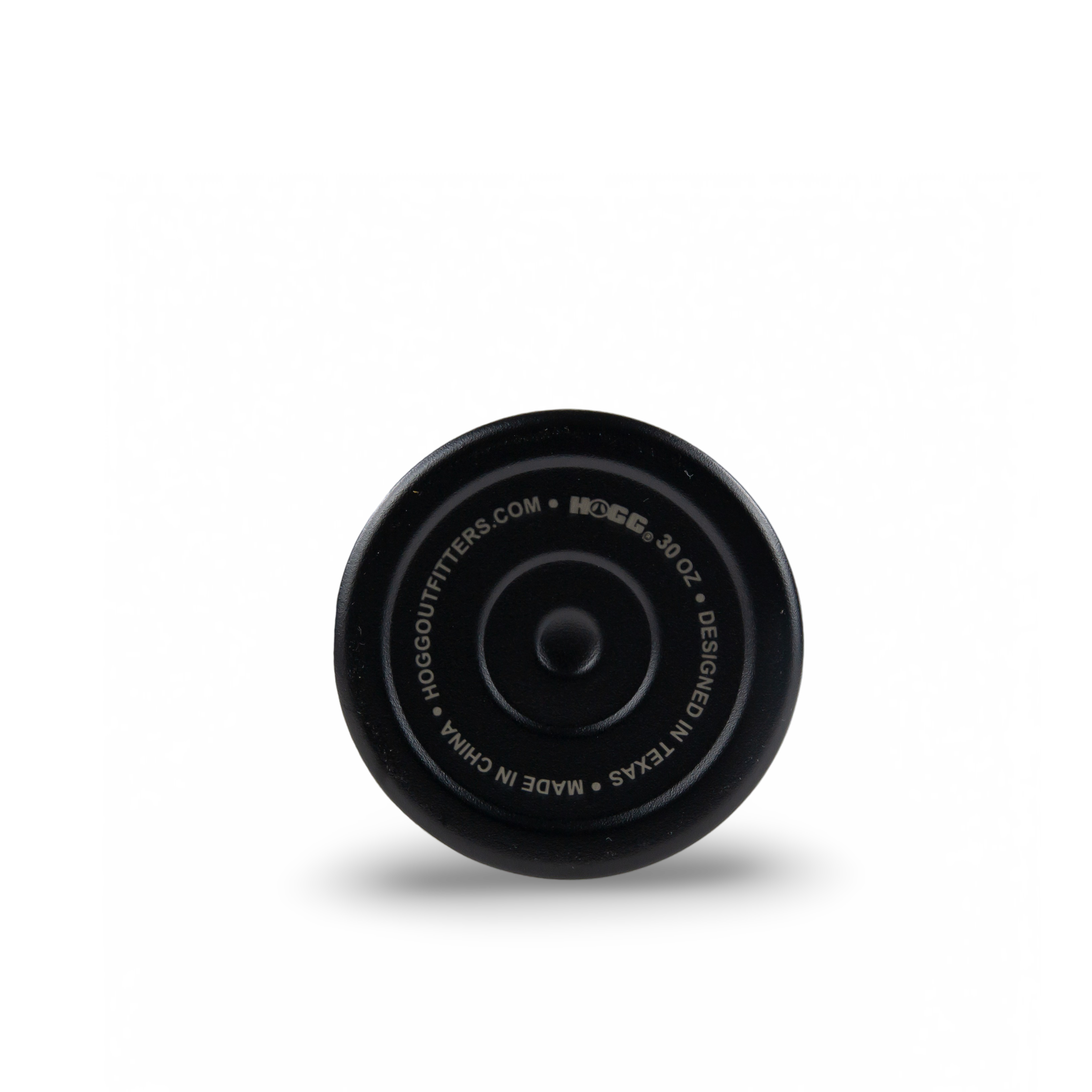 Black stainless steel tumbler lid, top view, outdoor camping accessory