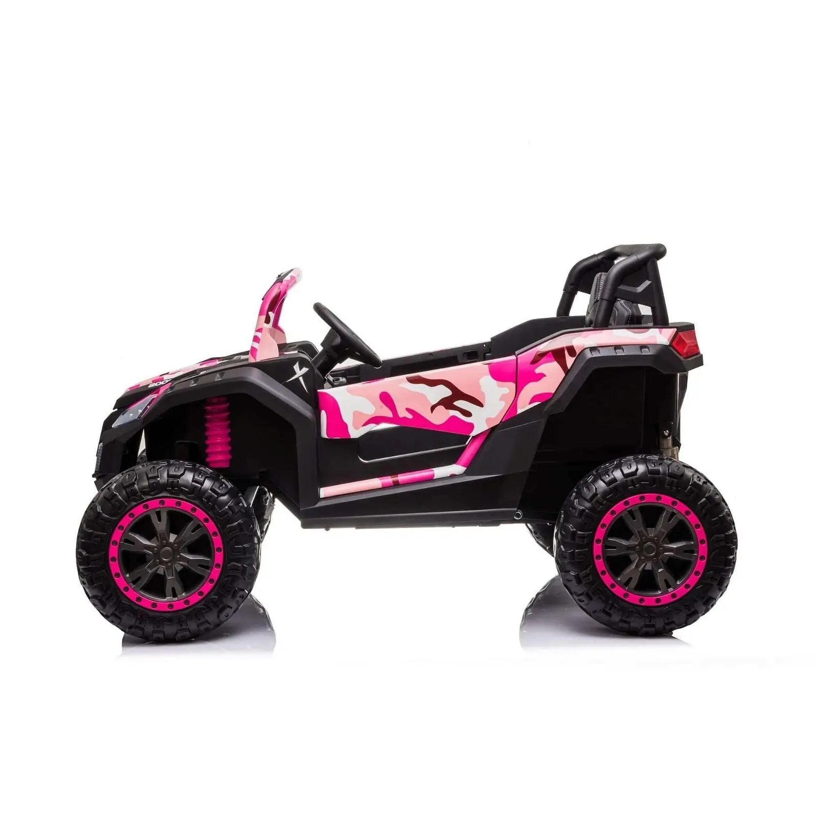 Kids 24V pink camouflage ride-on 4x4 buggy with two seats and off-road tires