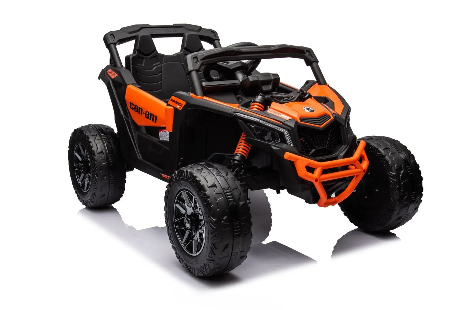 Orange 24V kids electric ride-on Can-Am Maverick UTV, one-seater, off-road tires