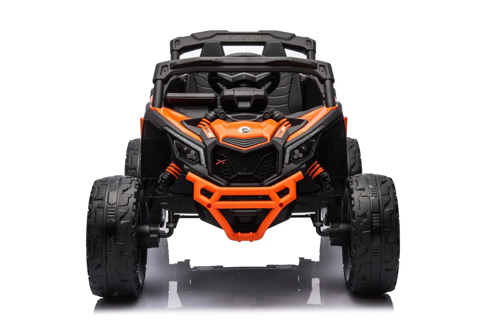 Orange and black kids electric ride-on UTV, 1-seater, rugged off-road style
