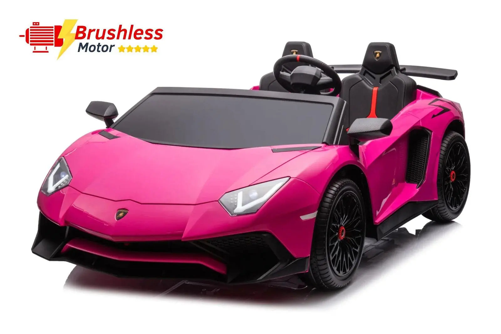 Pink 2-seater Lamborghini Aventador ride-on car for kids with advanced brushless motor