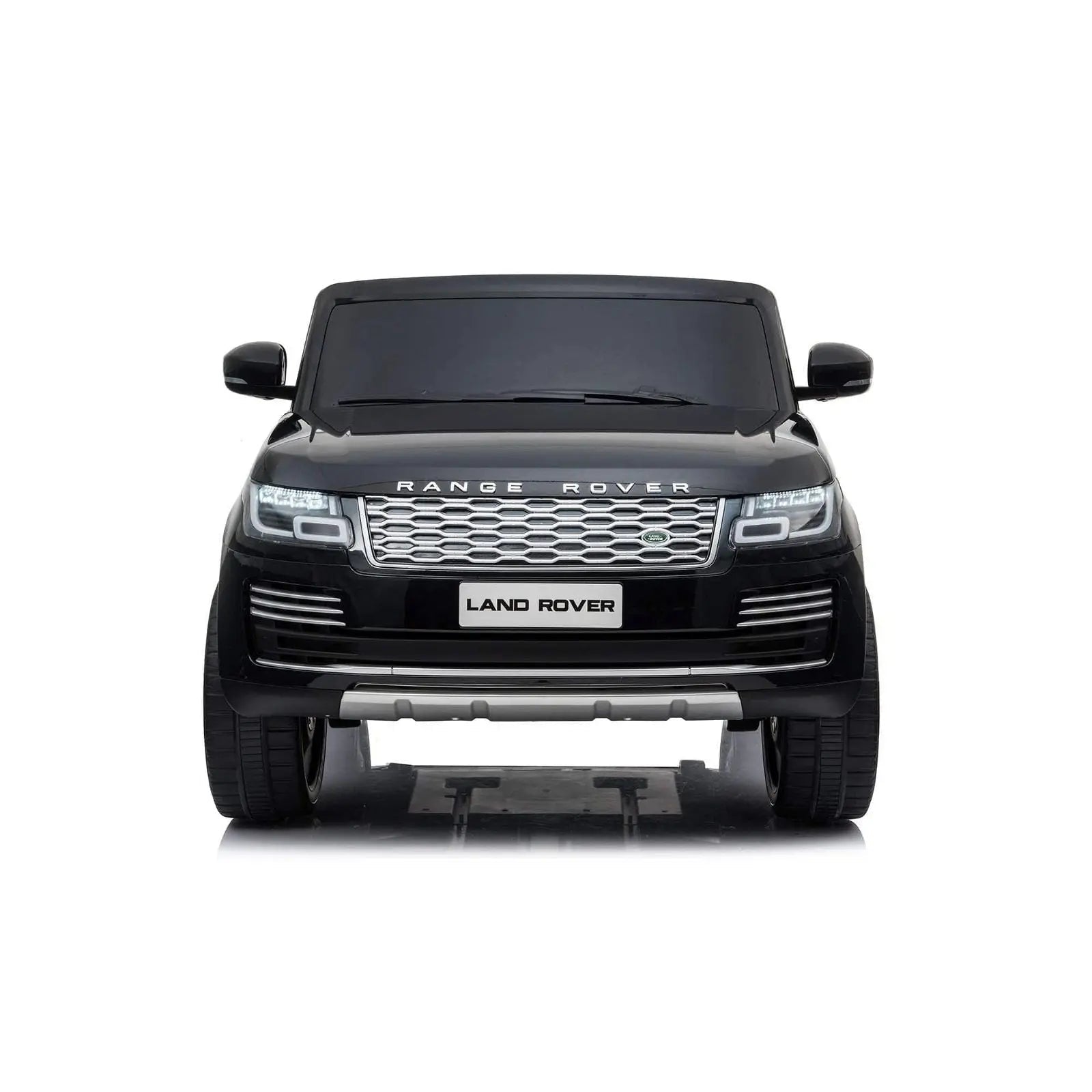 Black 24V Range Rover HSE 2-seater ride-on toy car, front view, with realistic details