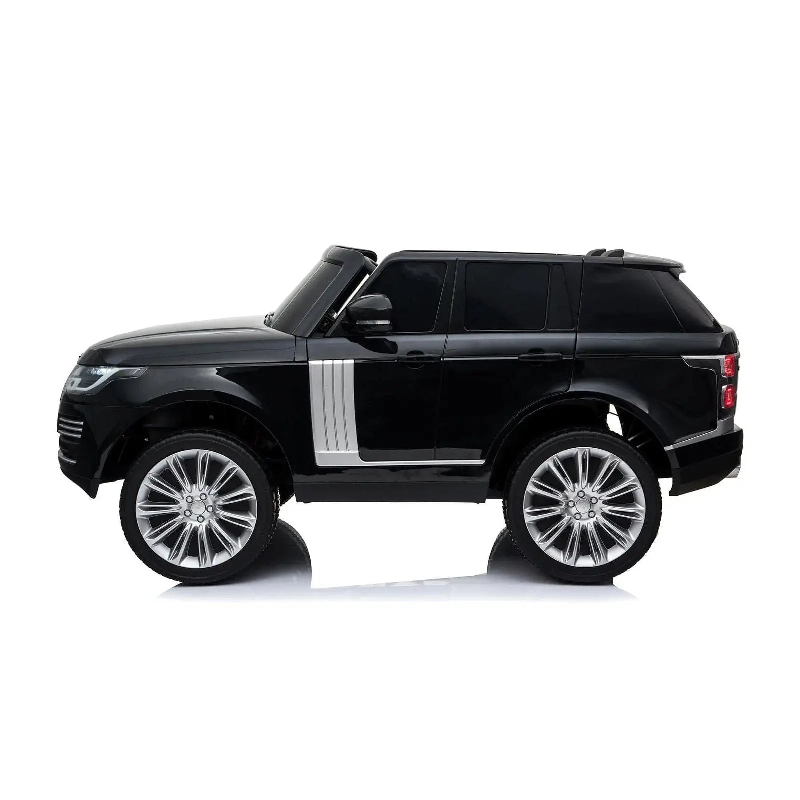 Black 24V Range Rover HSE two-seater kids ride-on car with silver accents