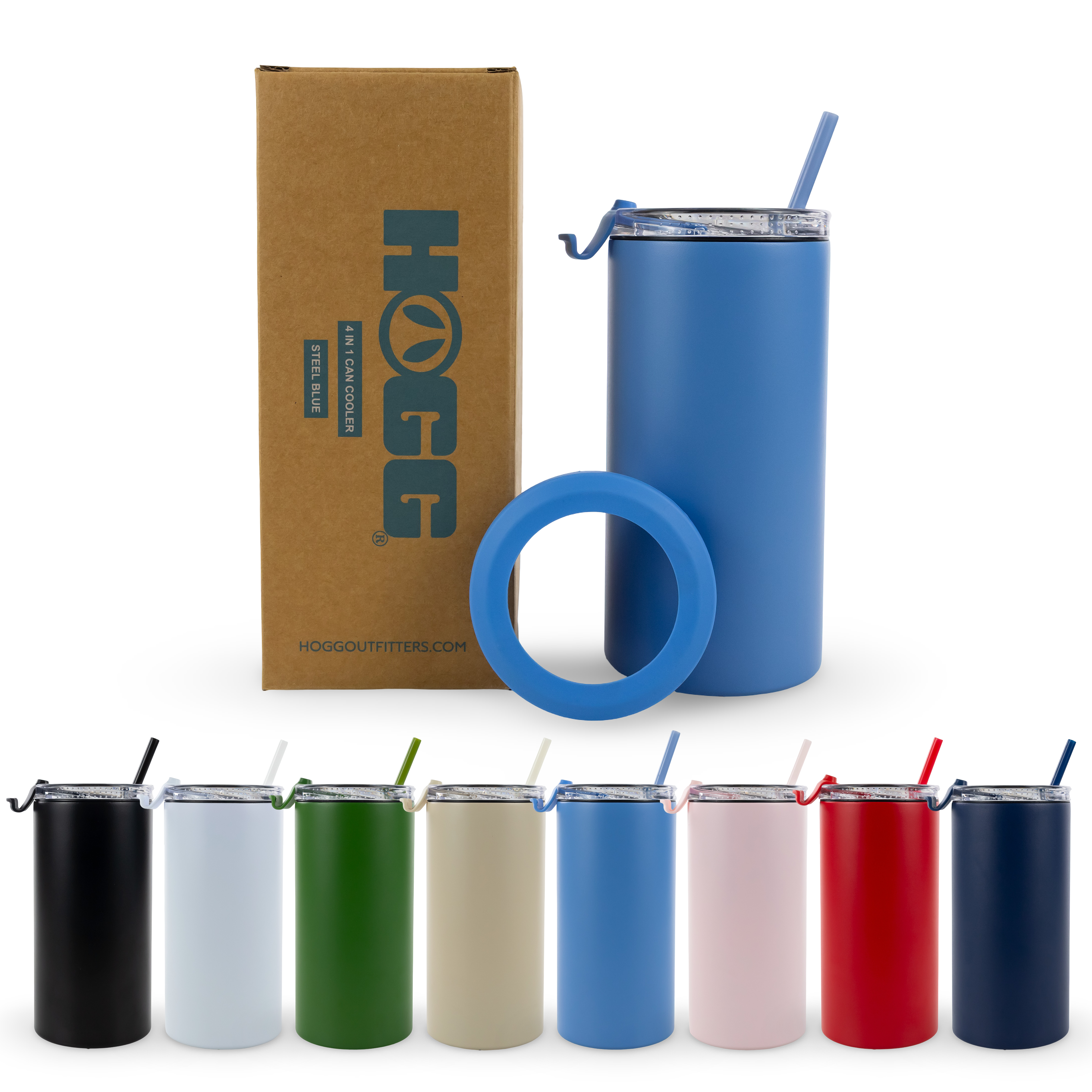 Assorted stainless steel insulated tumblers with lids and straws in multiple colors, great for outdoor use