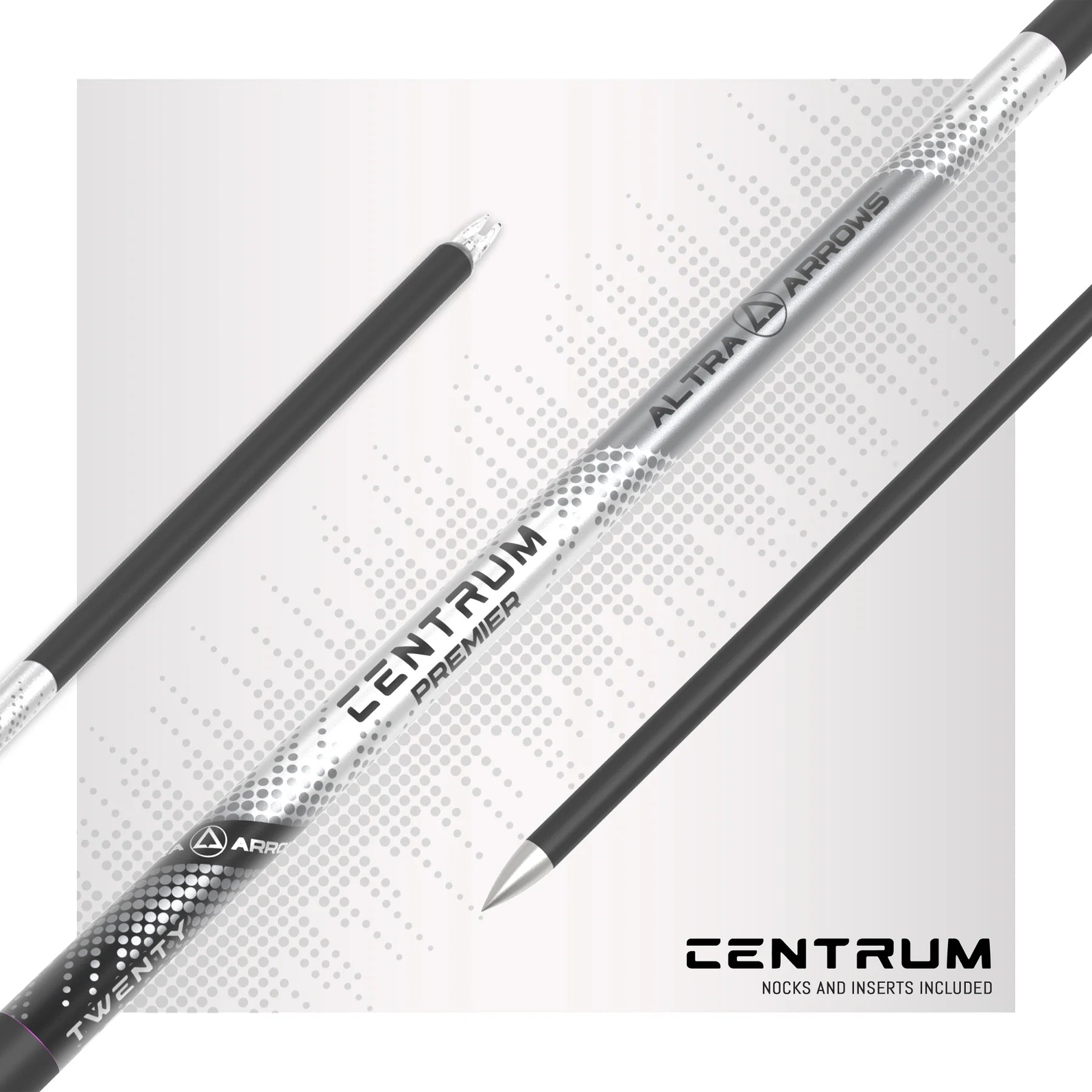 Centrum Premier carbon arrow shafts with silver graphics for archery and hunting