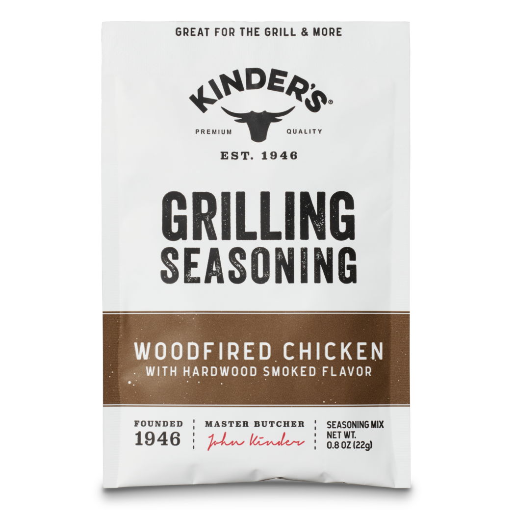 Grilling seasoning packet for woodfired chicken with hardwood smoked flavor