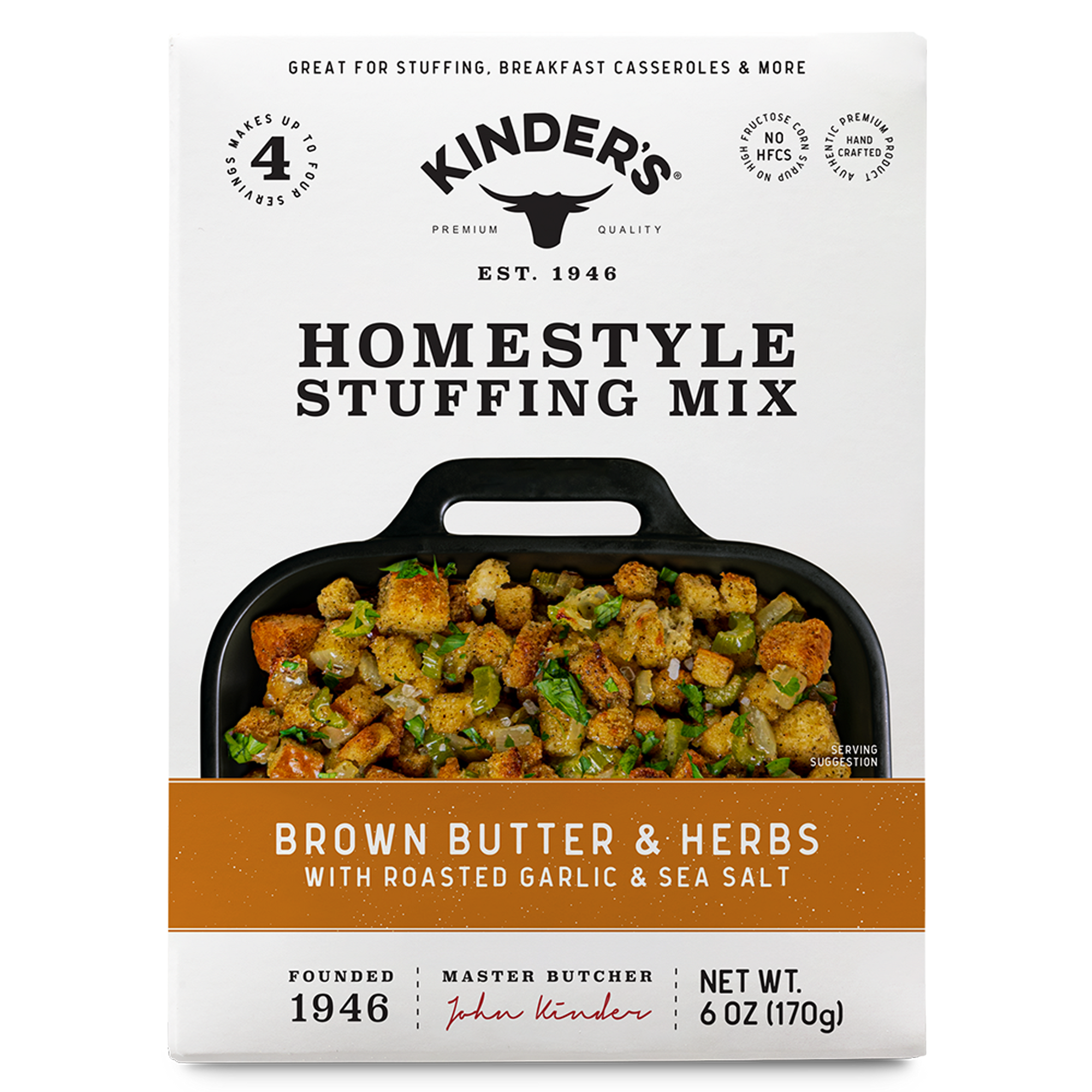 Box of Kinders Homestyle Stuffing Mix brown butter herbs roasted garlic sea salt 6oz