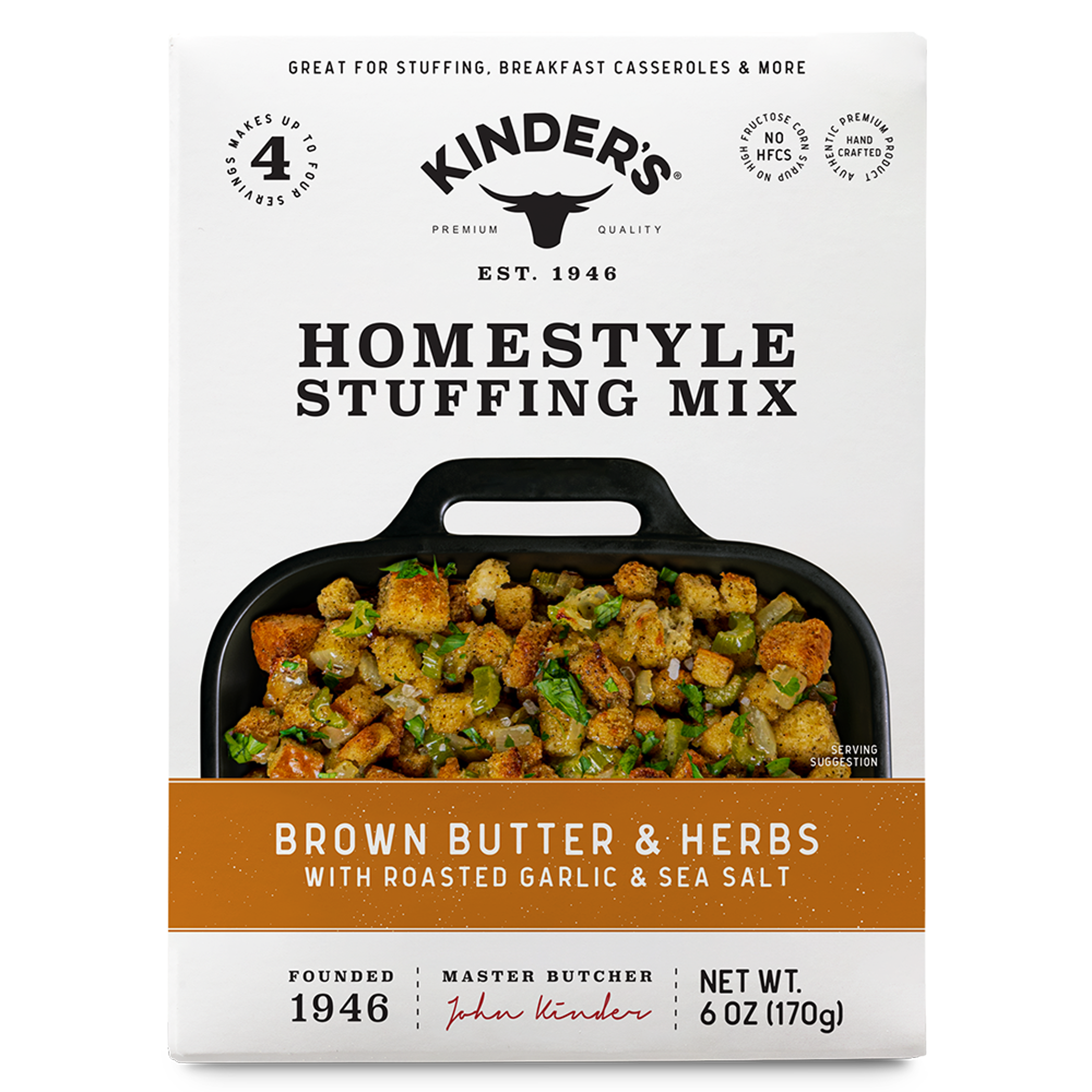 Box of Kinders Homestyle Stuffing Mix brown butter herbs roasted garlic sea salt 6oz