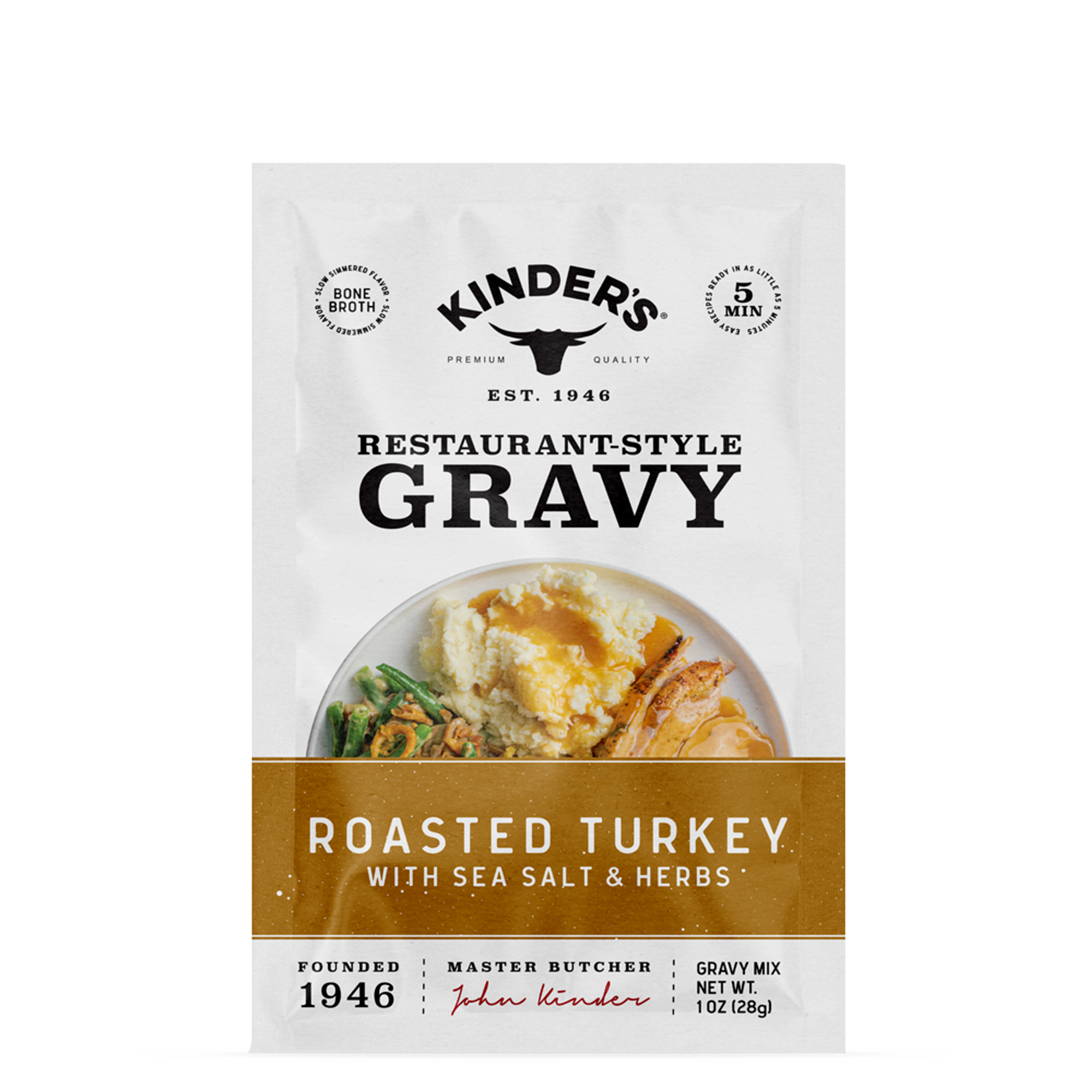 Kinder's restaurant-style roasted turkey gravy mix with sea salt and herbs packet