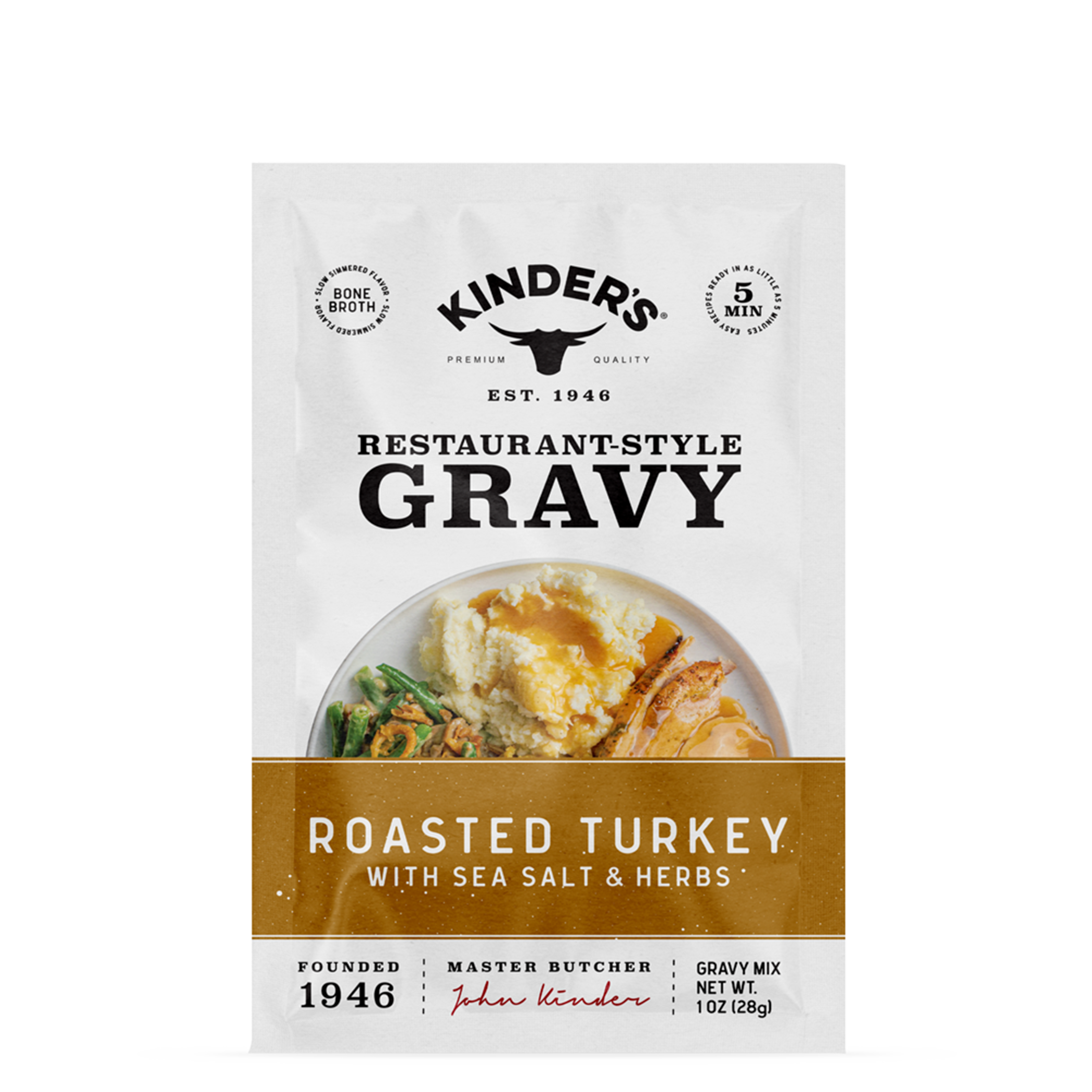 Kinder's restaurant-style roasted turkey gravy mix with sea salt and herbs packet
