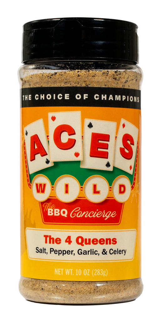 Aces Wild BBQ The 4 Queens SPGC seasoning for beef pork chicken seafood vegetables and Prime Rib