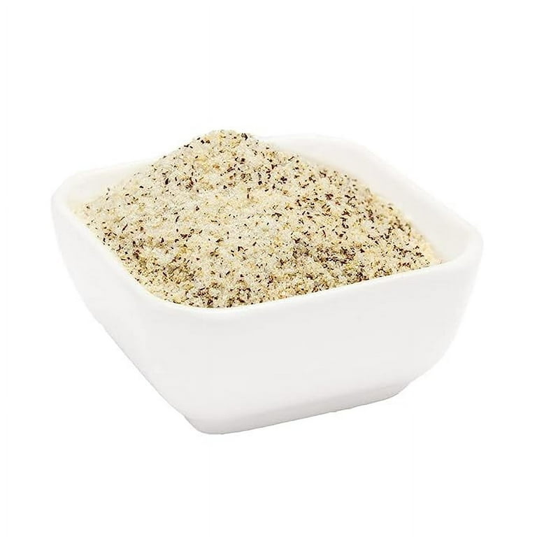 Seasoned salt and pepper blend in a white bowl, ideal for outdoor cooking or camping