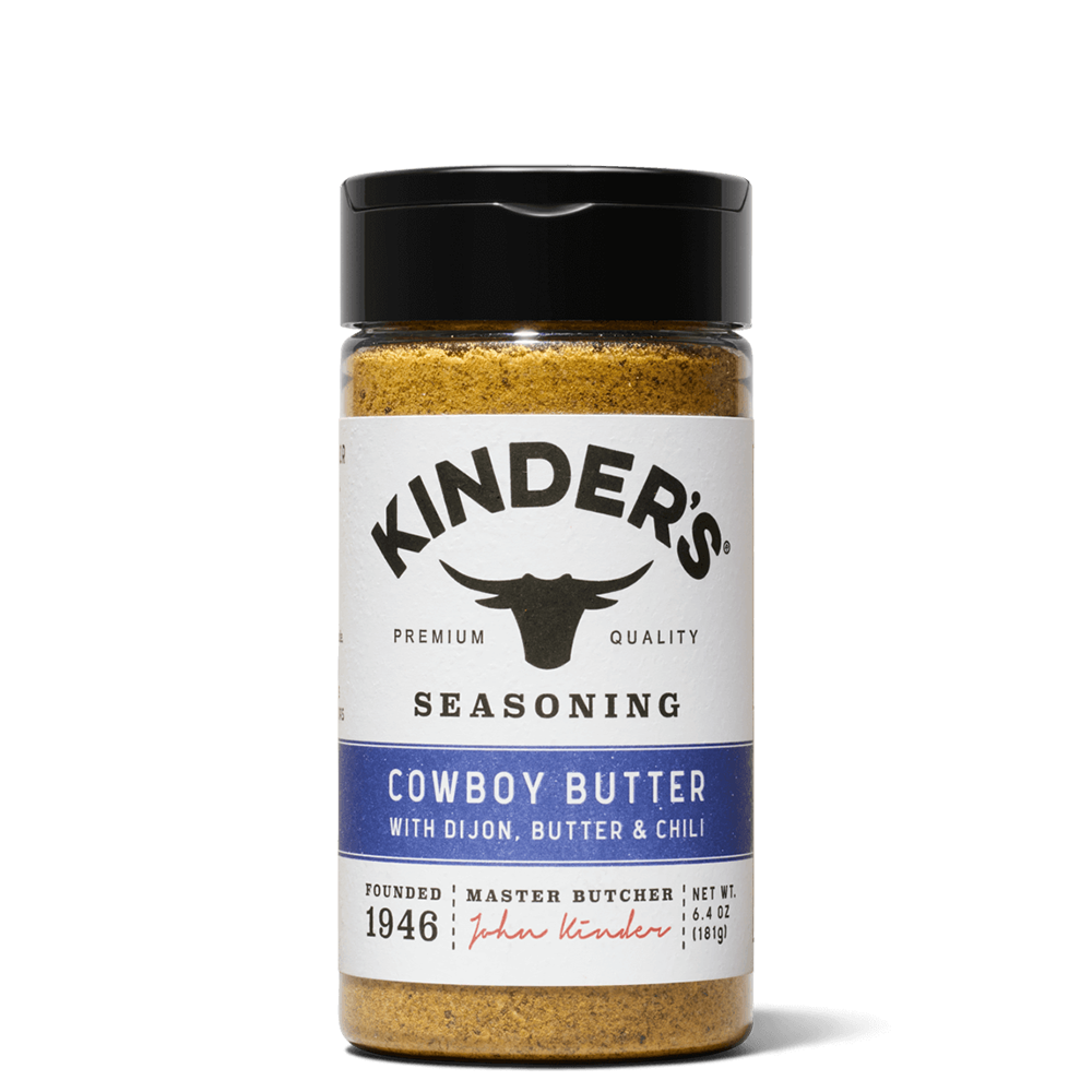 Kinder's Cowboy Butter seasoning bottle with Dijon, butter, chili spice blend