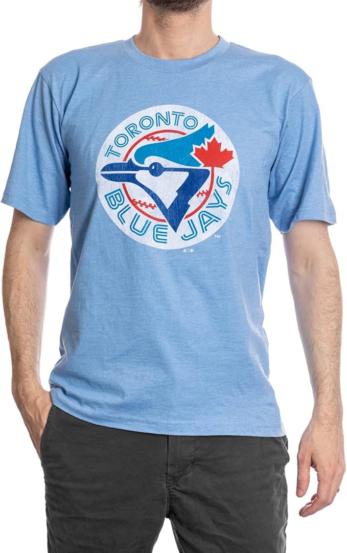 Light blue T-shirt with Toronto Blue Jays baseball team logo and text graphic