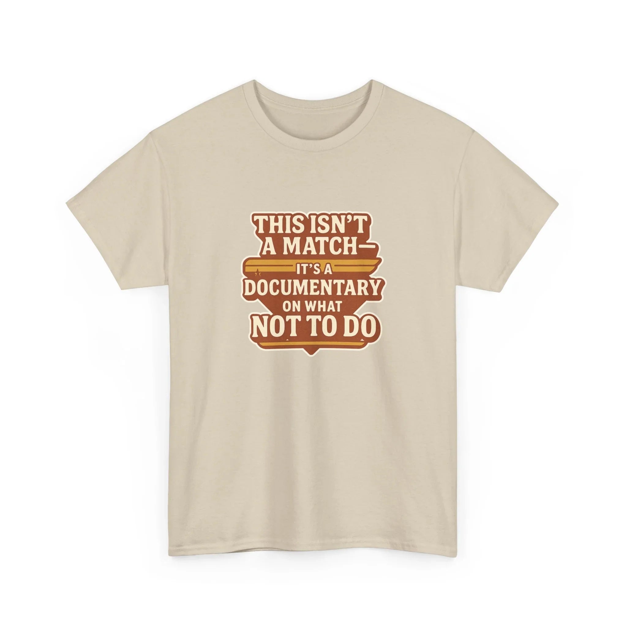 Beige t-shirt with humorous text graphic, perfect casual camping or outdoor apparel.