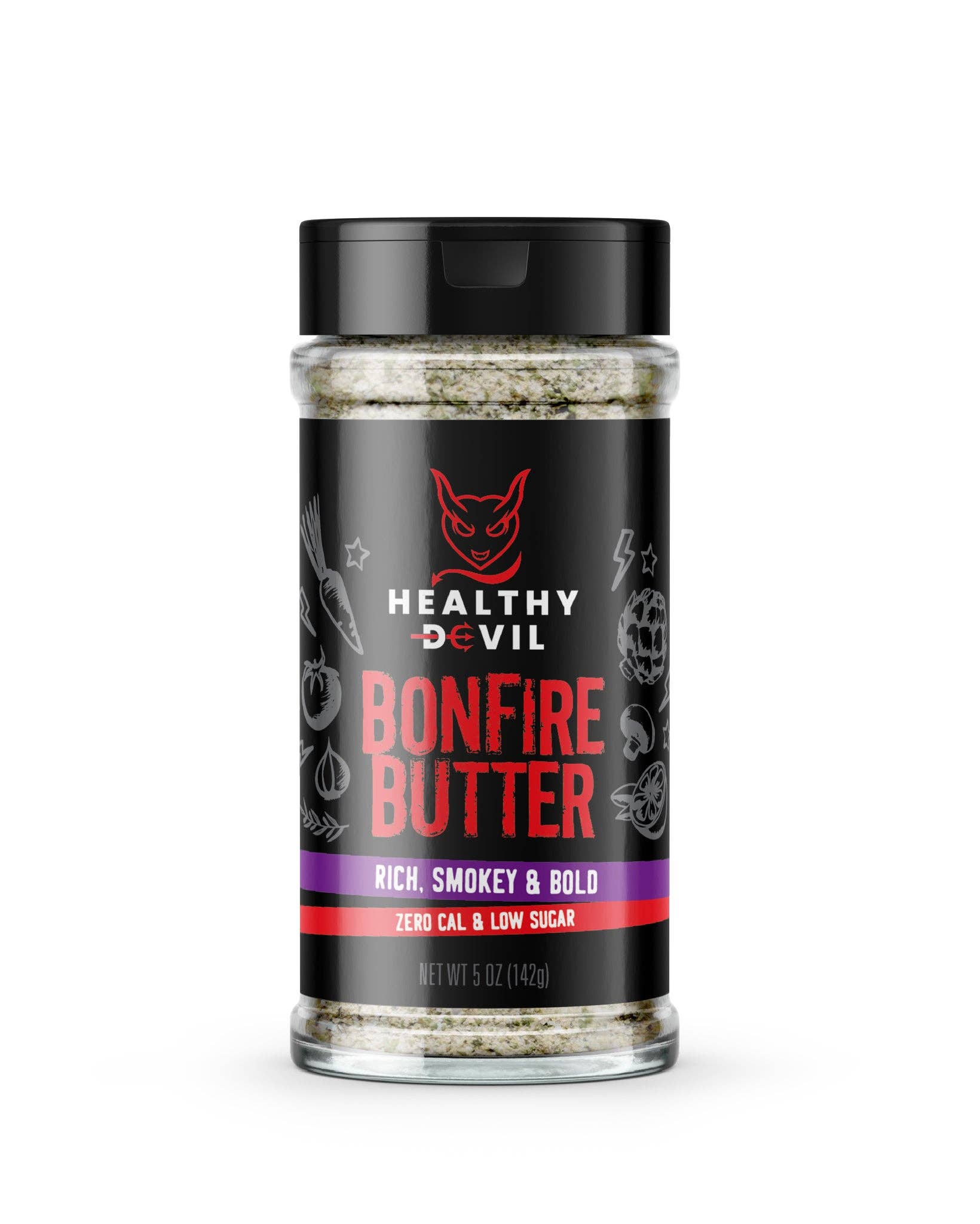 Healthy Devil Bonfire Butter seasoning with smoky buttery flavor for steak, chicken, vegetables, pasta and BBQ