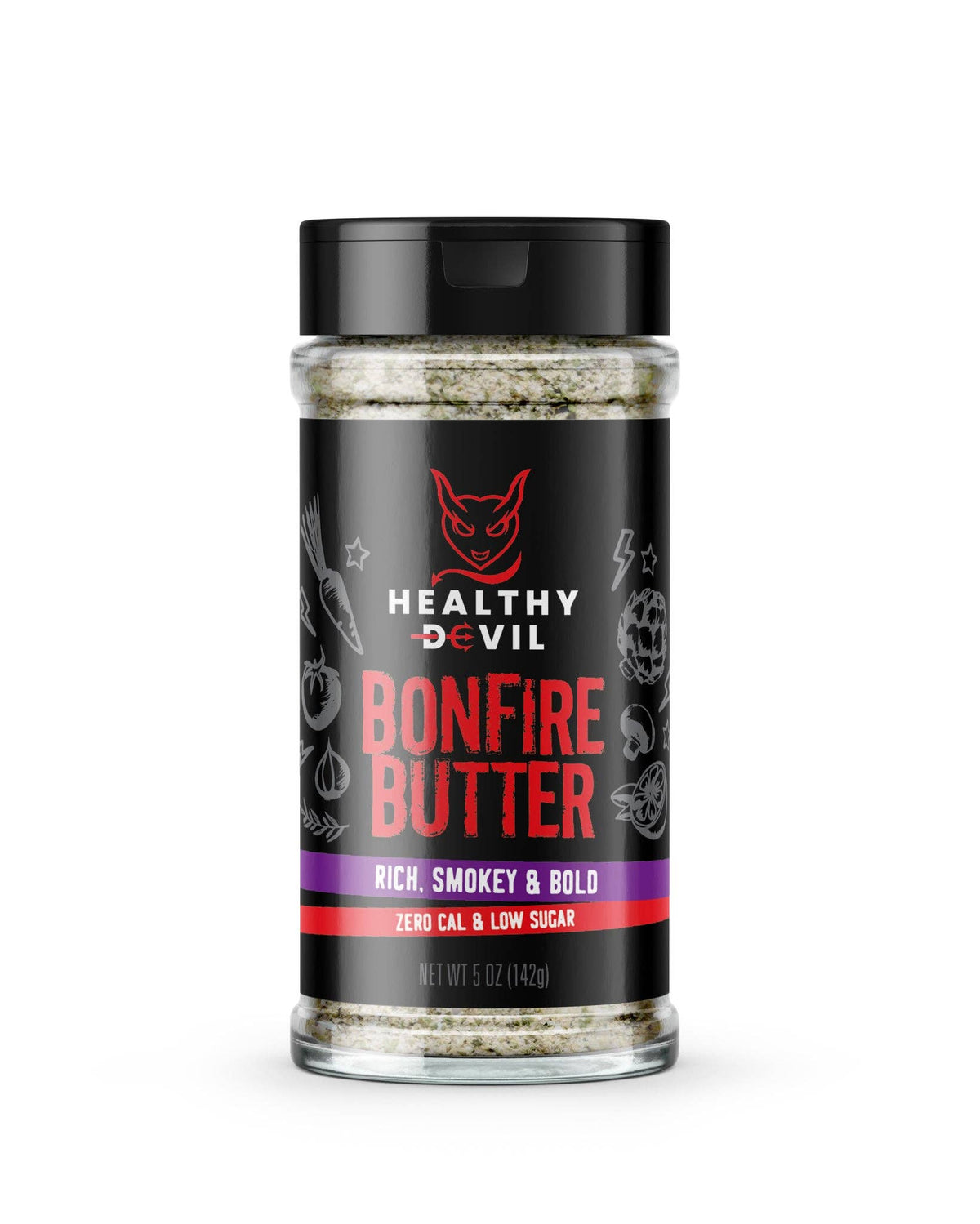 Healthy Devil Bonfire Butter seasoning with smoky buttery flavor for steak, chicken, vegetables, pasta and BBQ