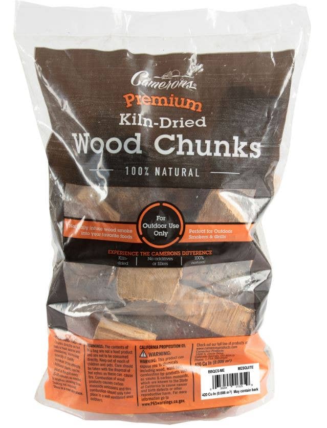 Camerons Mesquite Smoking Wood Chunks 420 cu in for steak, brisket, beef ribs, lamb, wild game, charcoal grills and smokers