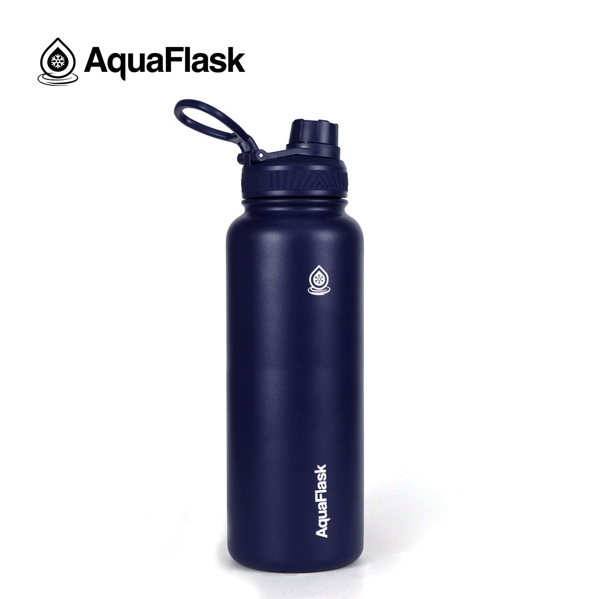 Cobalt blue 40oz insulated water bottle with flip-top lid and carrying handle