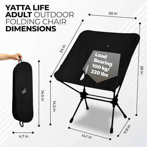 Low Back Ultralight Folding Camping Chairs With Storage Pouch - Black - Image 7