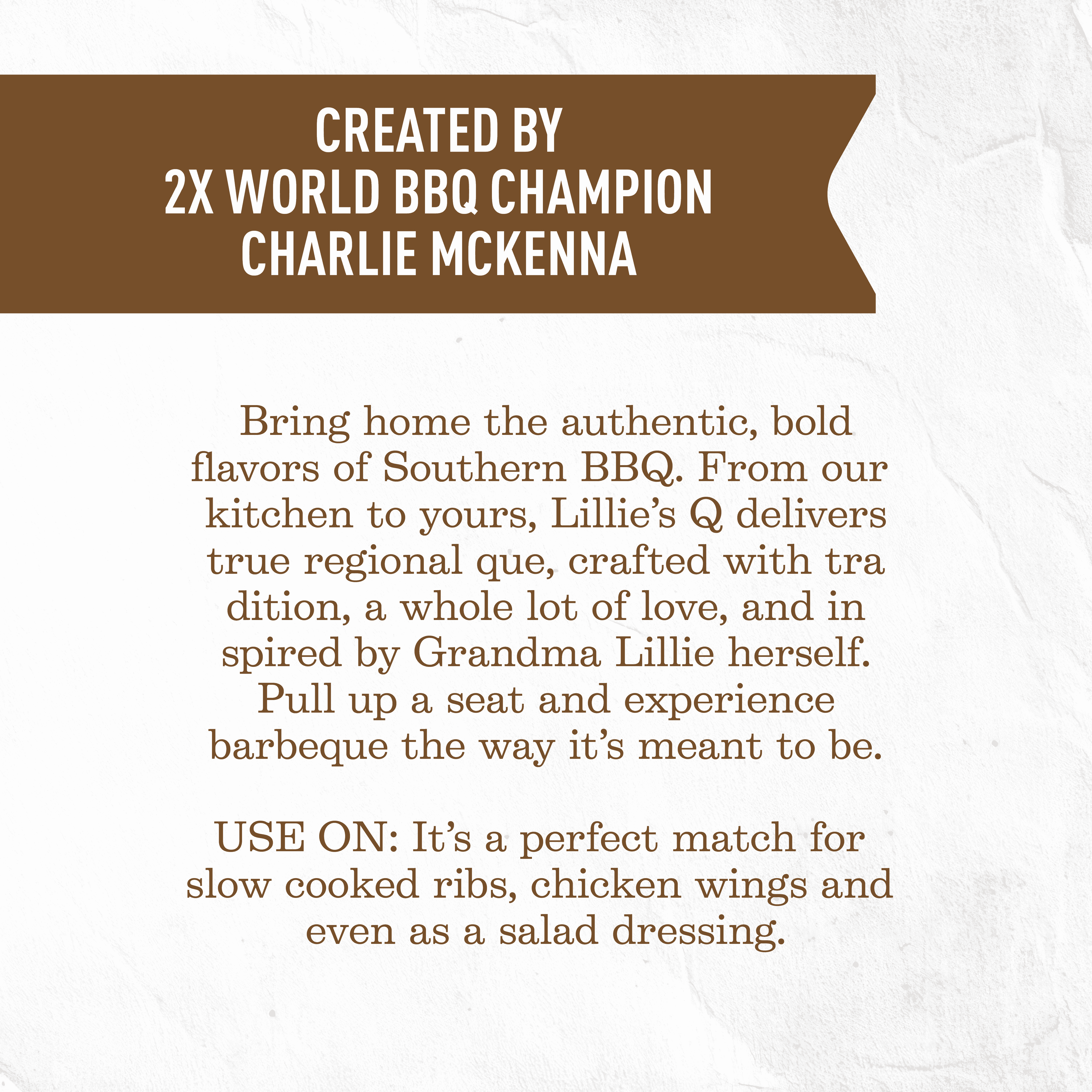 Southern BBQ sauce promotional text highlighting use for ribs, chicken wings, and salads.
