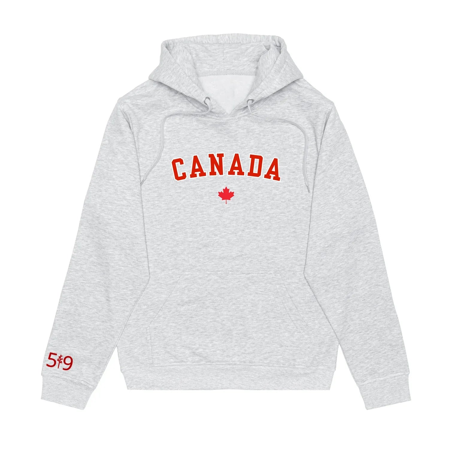 Light gray Canada hoodie with red maple leaf and '5*9' on sleeve