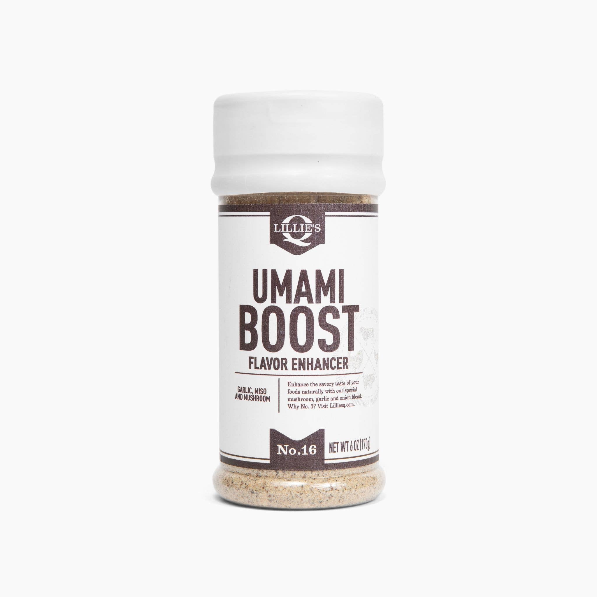 Lillie's Q Umami Boost Seasoning with mushroom, garlic and onion for steak, chicken, vegetables, soups and sauces
