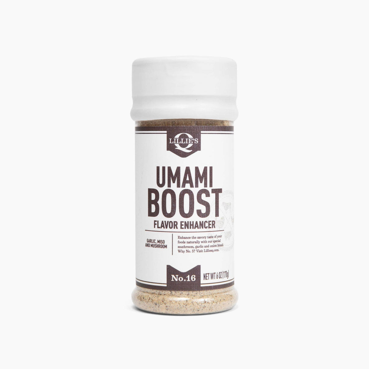 Lillie's Q Umami Boost Seasoning with mushroom, garlic and onion for steak, chicken, vegetables, soups and sauces