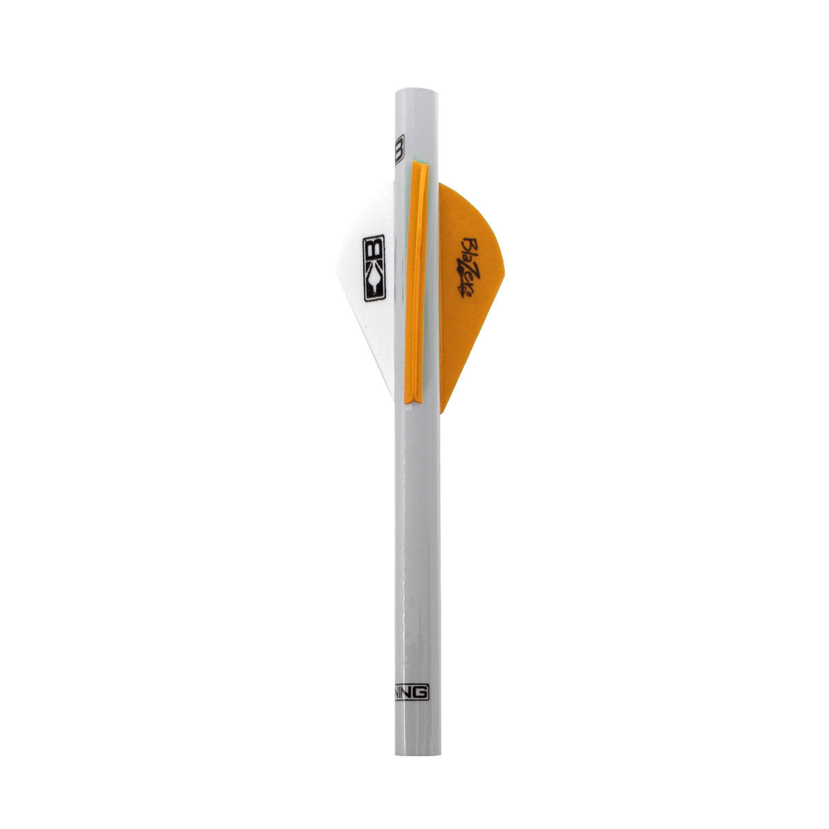 White and orange fletched archery arrow shaft with Blazer vanes for hunting