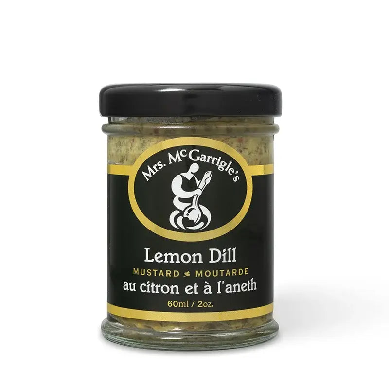 Mrs. McGarrigle's Lemon Dill Mustard jar 60ml on white background