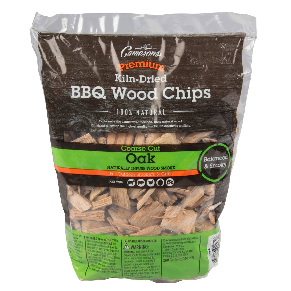 Camerons Coarse Oak Smoking Wood Chips 260 cu in for brisket, beef, lamb, sausages, charcoal grills, smokers and smoker boxes