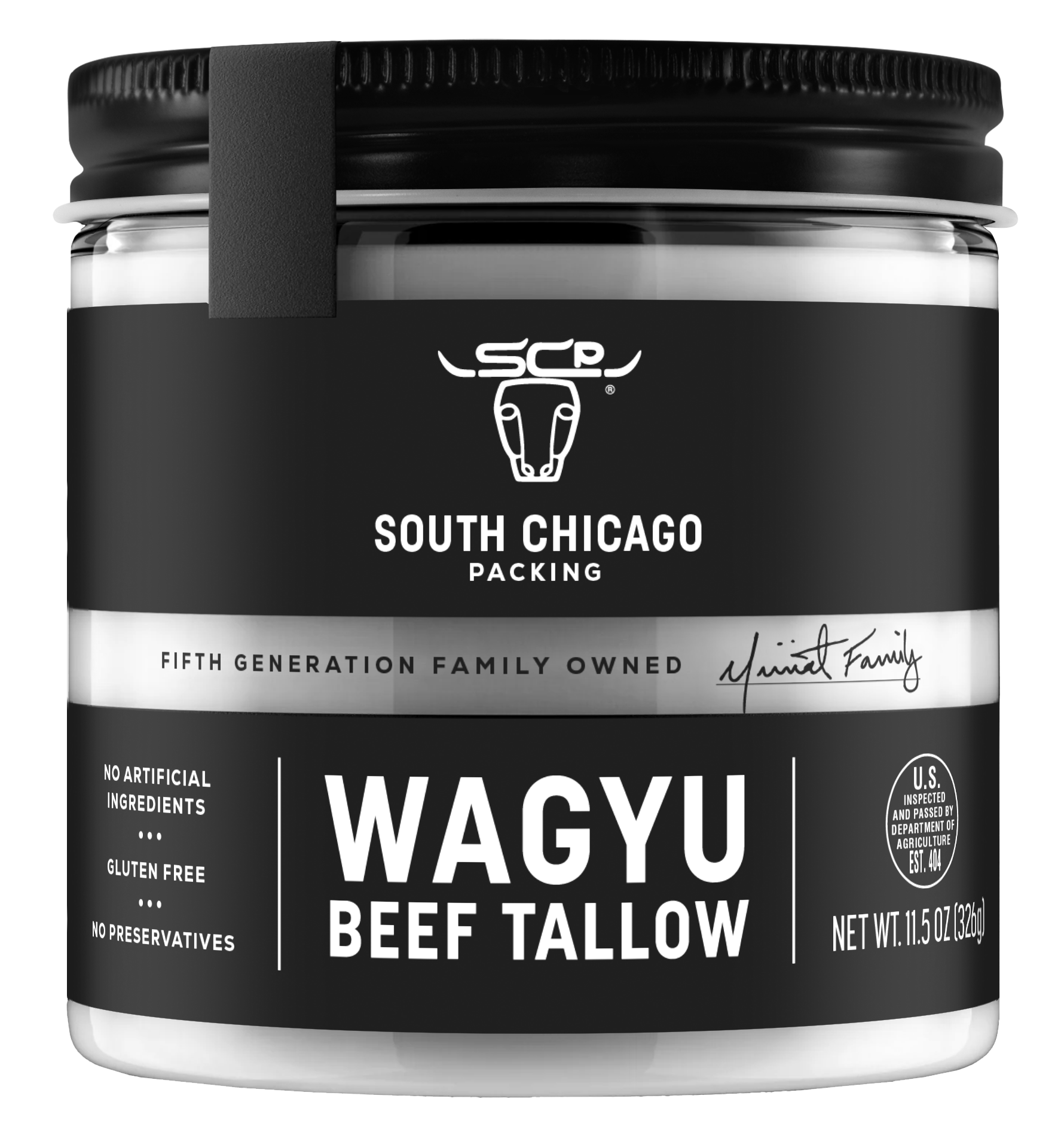 South Chicago Packing 100 percent pure Wagyu beef tallow in an 11.5 oz glass jar for grilling, frying and roasting