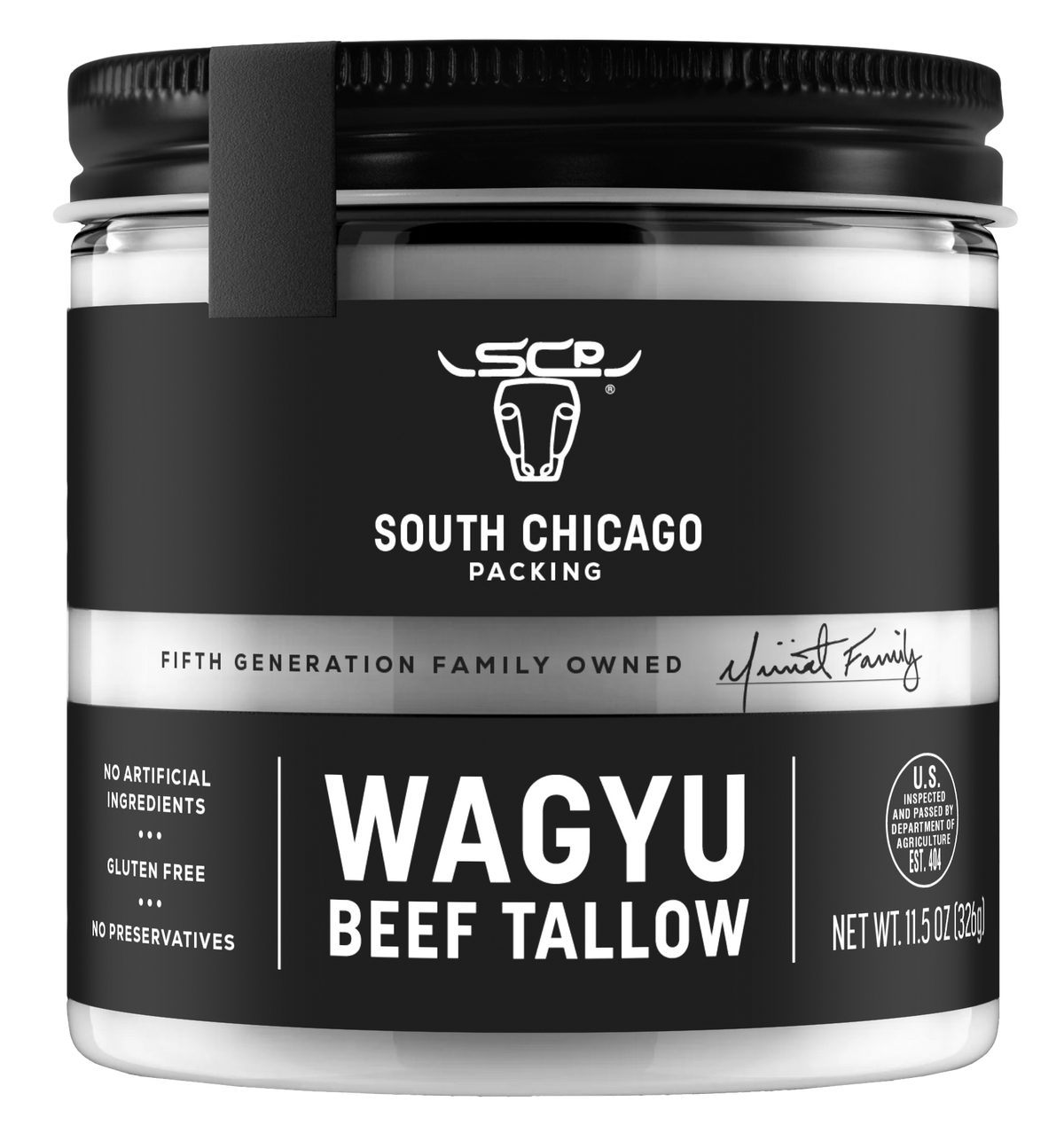 South Chicago Packing 100 percent pure Wagyu beef tallow in an 11.5 oz glass jar for grilling, frying and roasting