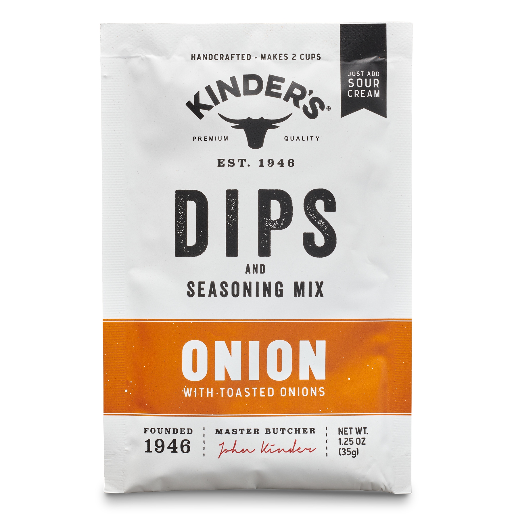 Kinder's Onion Dip and Seasoning Mix packet with toasted onions, 1.25 oz