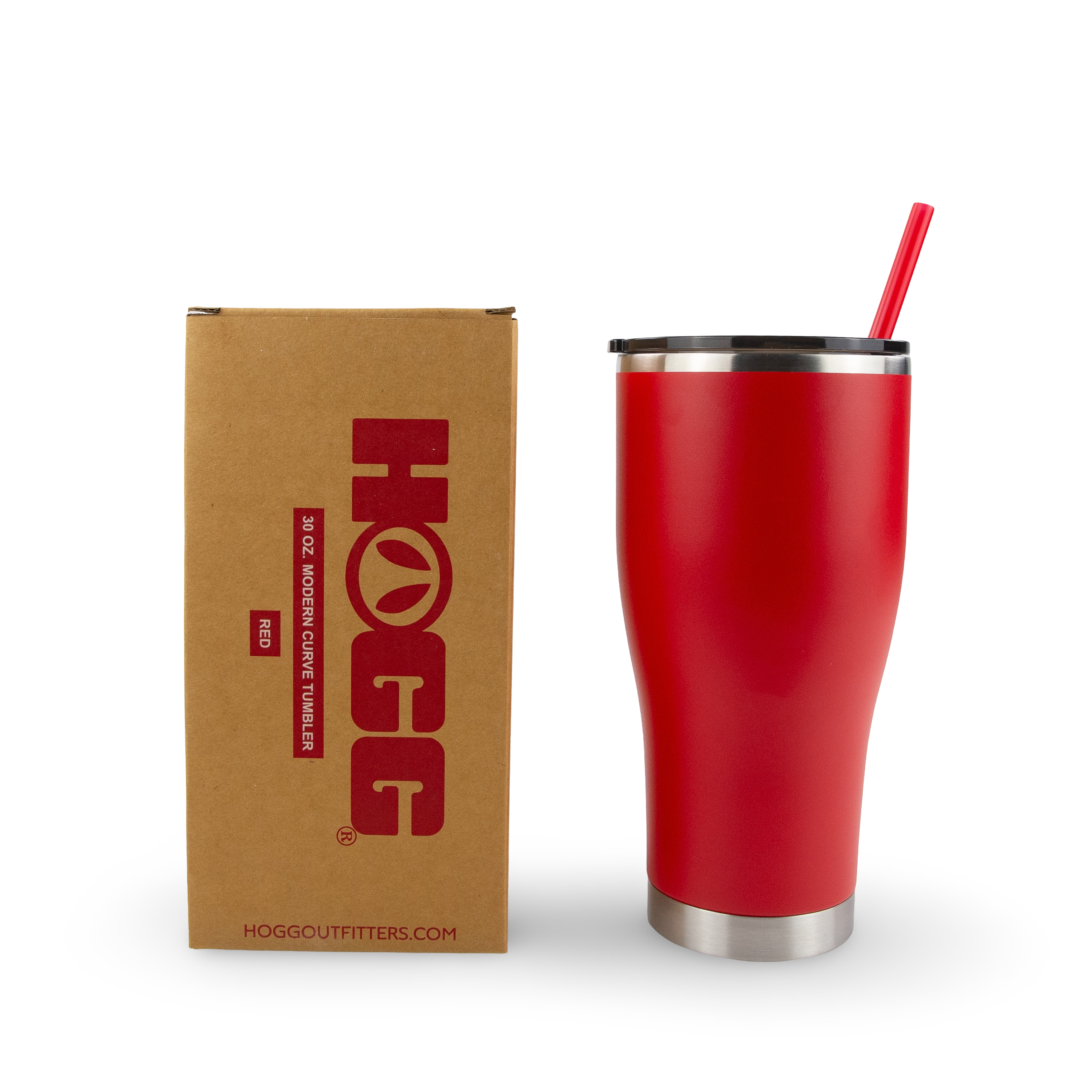 Red stainless steel tumbler with straw and box, 30 oz modern outdoor drinkware