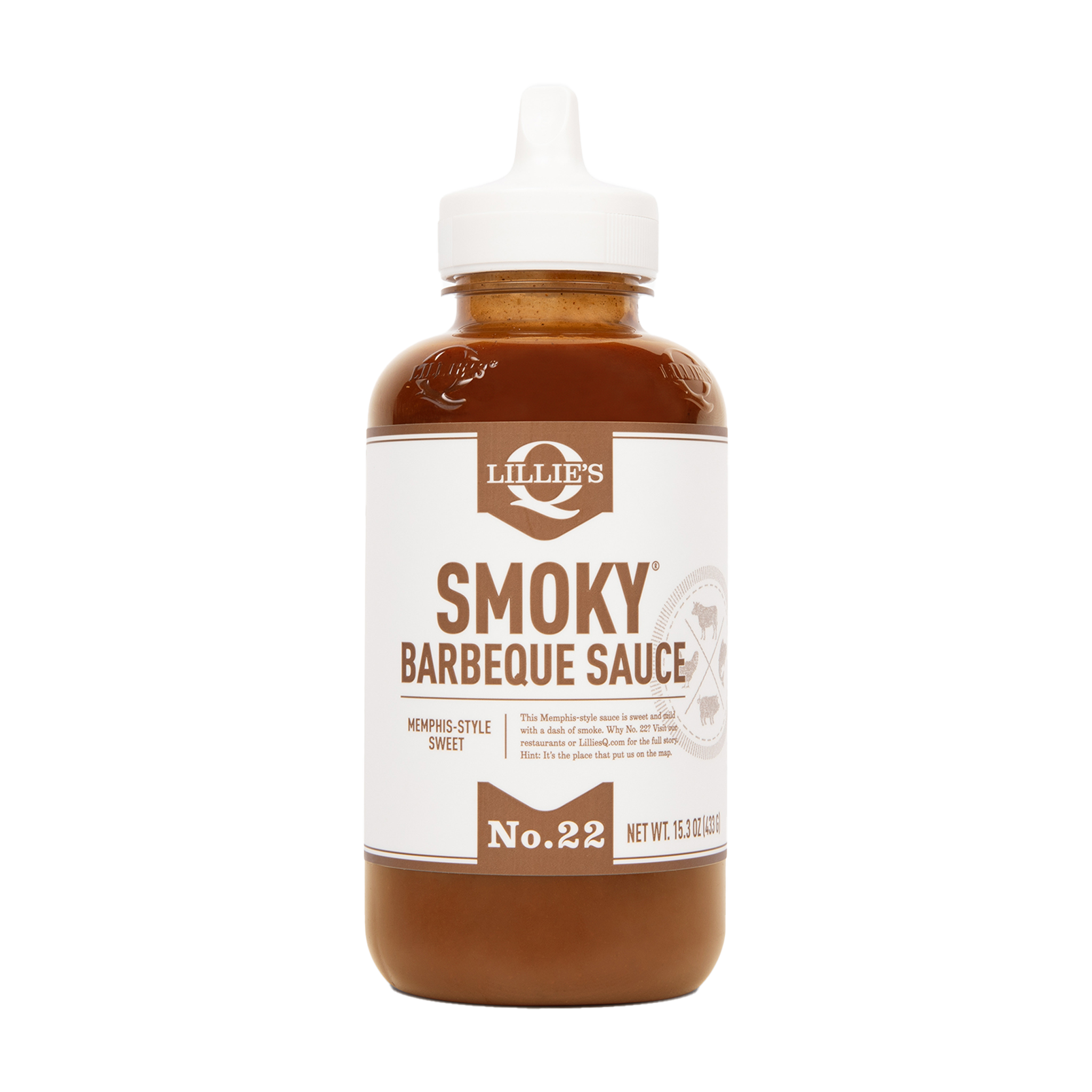 Lillie's Q smoky barbeque sauce bottle, Memphis-style sweet barbecue condiment
