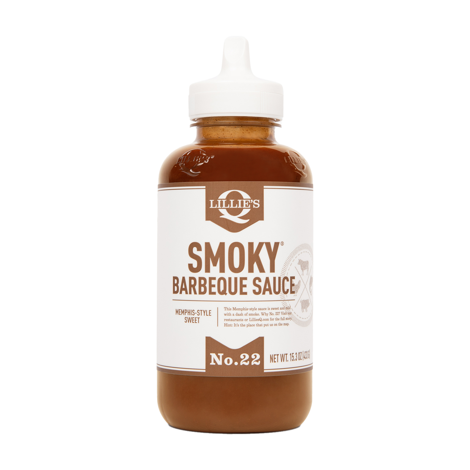 Lillie's Q smoky barbeque sauce bottle, Memphis-style sweet barbecue condiment