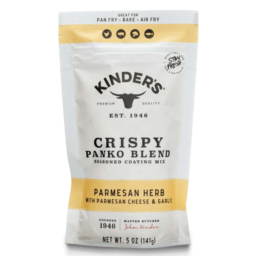 Kinder's Crispy Panko Blend Parmesan Herb seasoned coating mix pouch, 5 oz