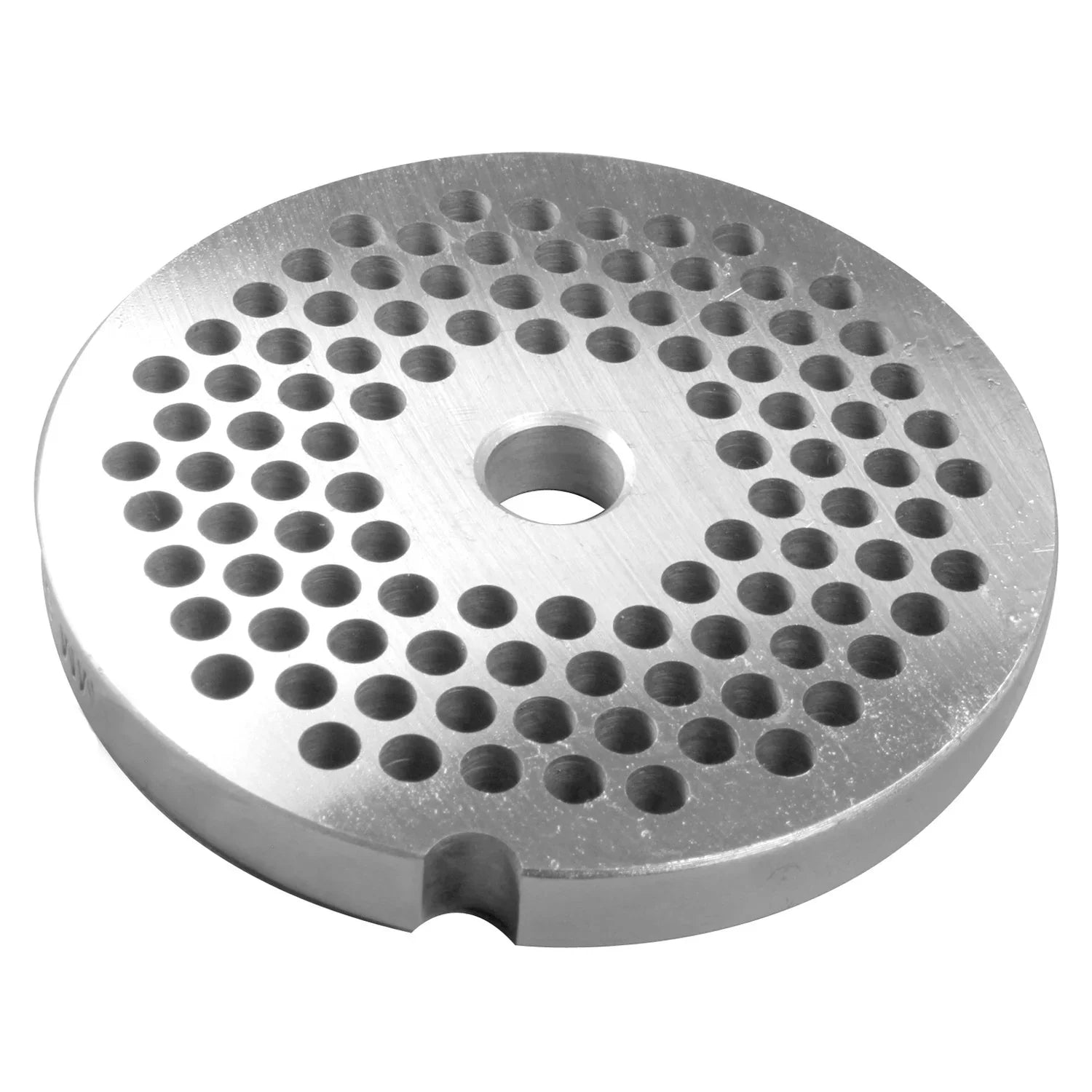 Stainless steel meat grinder plate with multiple holes, suitable for hunting or camping gear