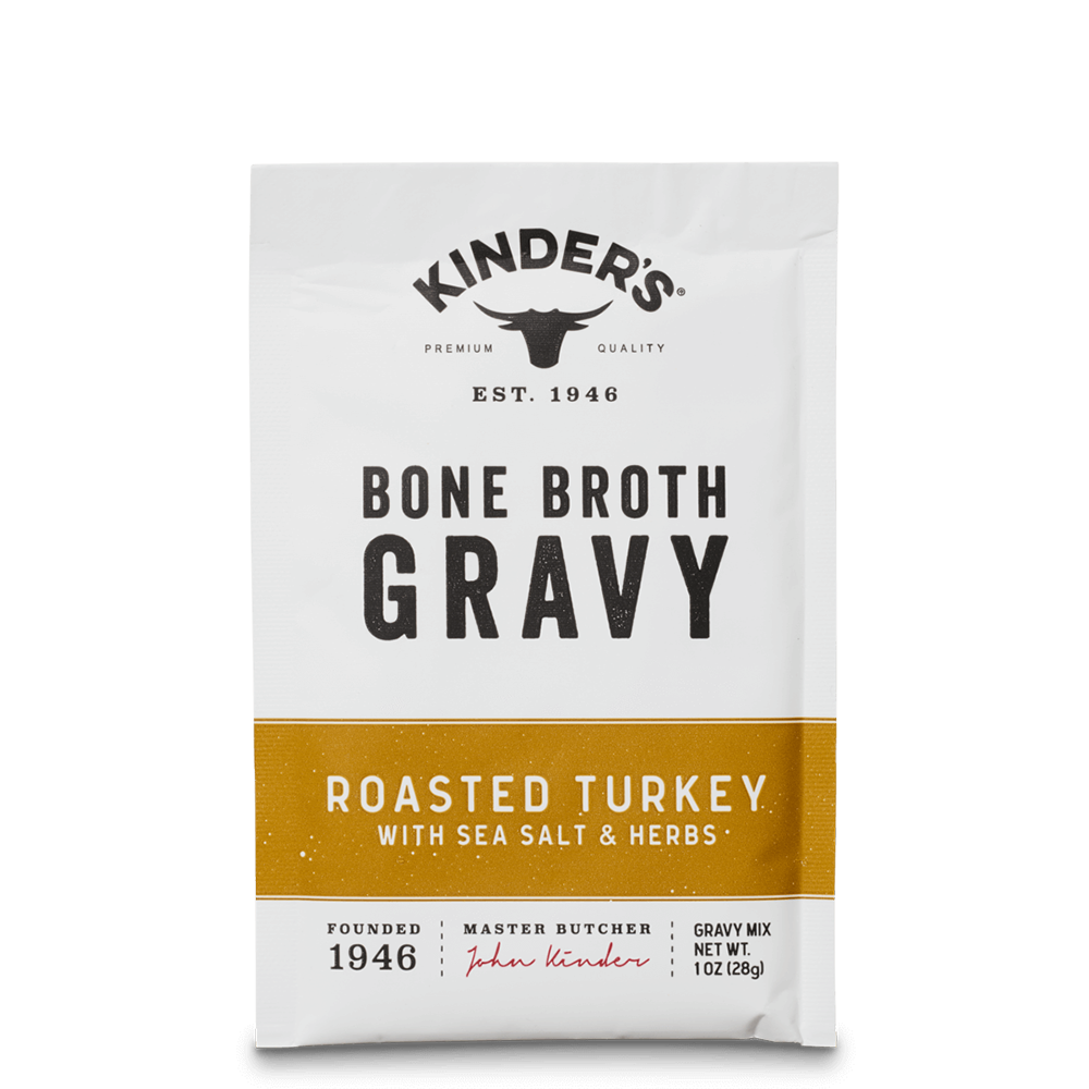 Packet of bone broth gravy mix, roasted turkey flavor with sea salt and herbs